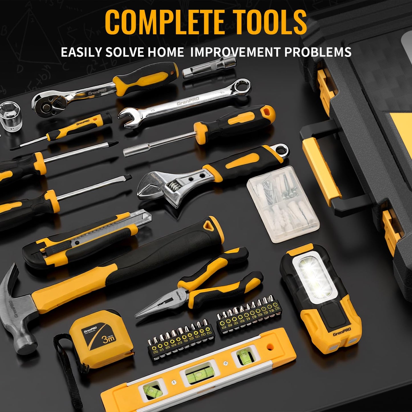 GRENPRO 219PCS Tool Set Tool Kit For Home, Car Motorcycle Automotive Basic Dorm Starter Household Hand Tool Kits, Mechanics Tools Set For Women, Portable Plastic Tool Boxes Organizers And Storage Case