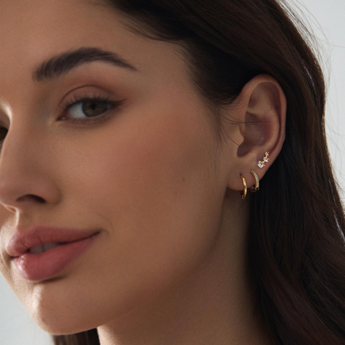 Gold Stud Earrings for Women, 3 Pairs 14K Hypoallergenic Cartilage Earrings for Multiple Piercing, Dainty Small Stackable Gold Hoop Earrings Set (Yellow Gold)