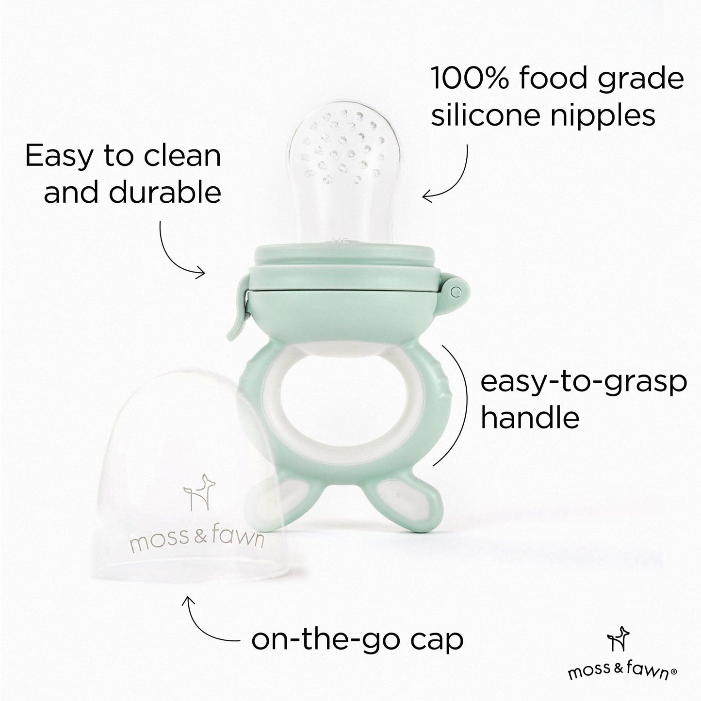 Moss and Fawn Forage Feeder - Baby Fruit Feeder, Frozen Breast Milk Popsicle Teether & Pacifier - BPA, PVC & Phthalate-Free - Fern