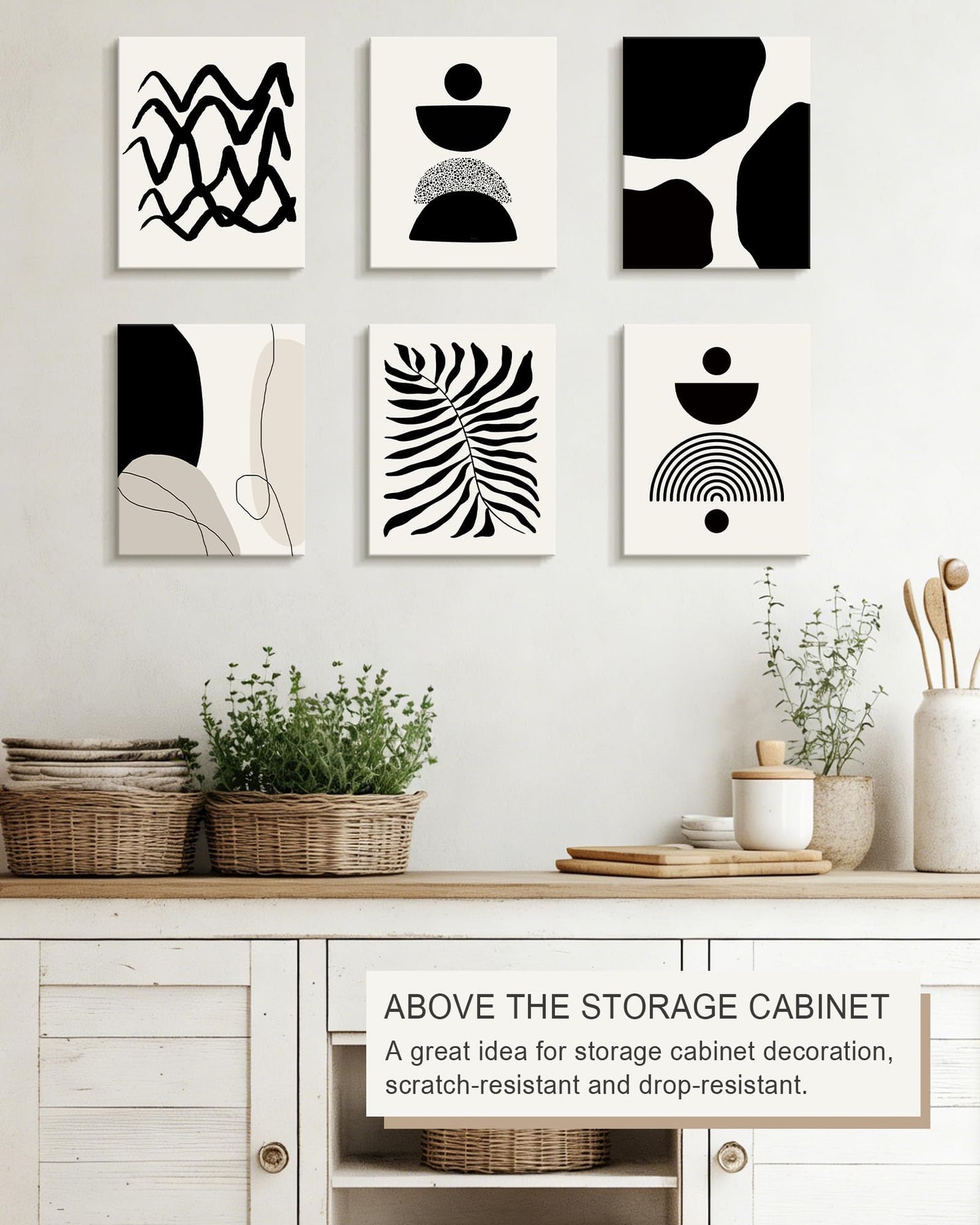 Drsoum Abstract Boho Wall Art Minimalist Geometric Framed Boho Room Decor Black Line Art Mid Century Modern Prints Bohemian Living Room Bedroom Ready to Hang 8x10inx6pcs (Framed)