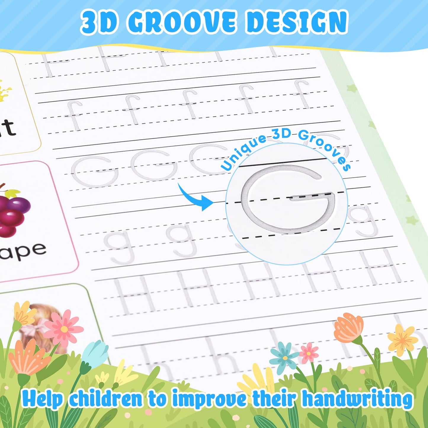 ASIGN Magic Ink Copybooks for Kids Reusable Handwriting Workbooks for Preschools Grooves Template Design and Handwriting Aid Gifts for kids (5)