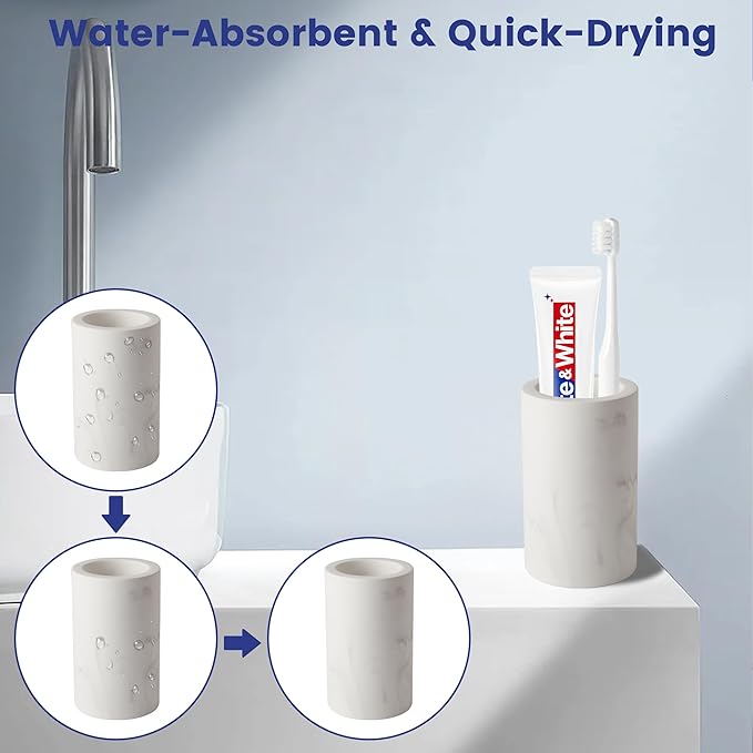 Diatomite Toothbrush Holders for Bathrooms, Electric Tooth Brush and Toothpaste Holder for Bathroom Countertop, Marble White Toothbrush Organizer Bathroom Accessories