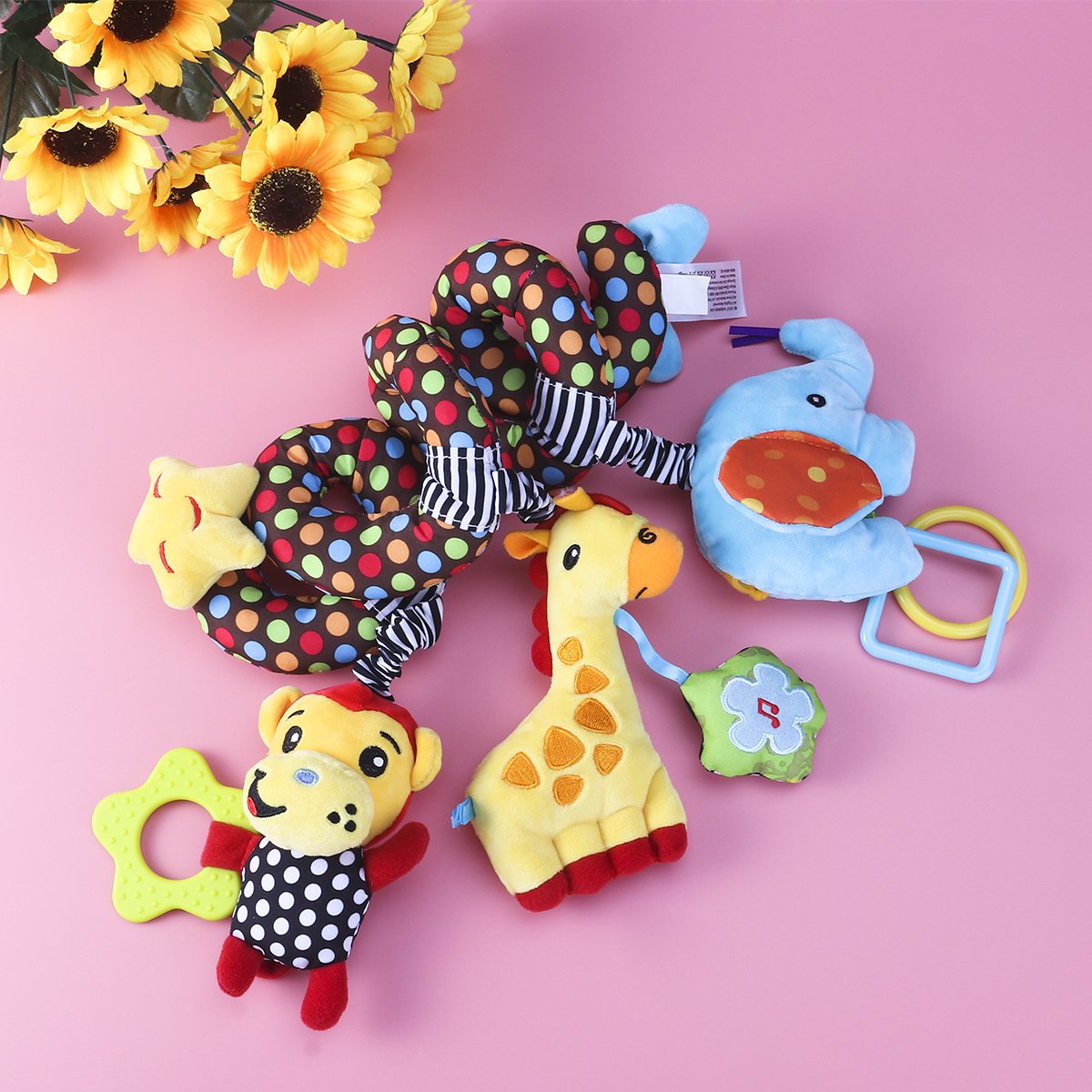 TOYMYTOY Car Seat Stroller Toy: Kid Plush Monkey Elephant Crib Hanging Rattles, Baby Spiral Carseat Bed Stroller Sensory Toy Newborn Essentials