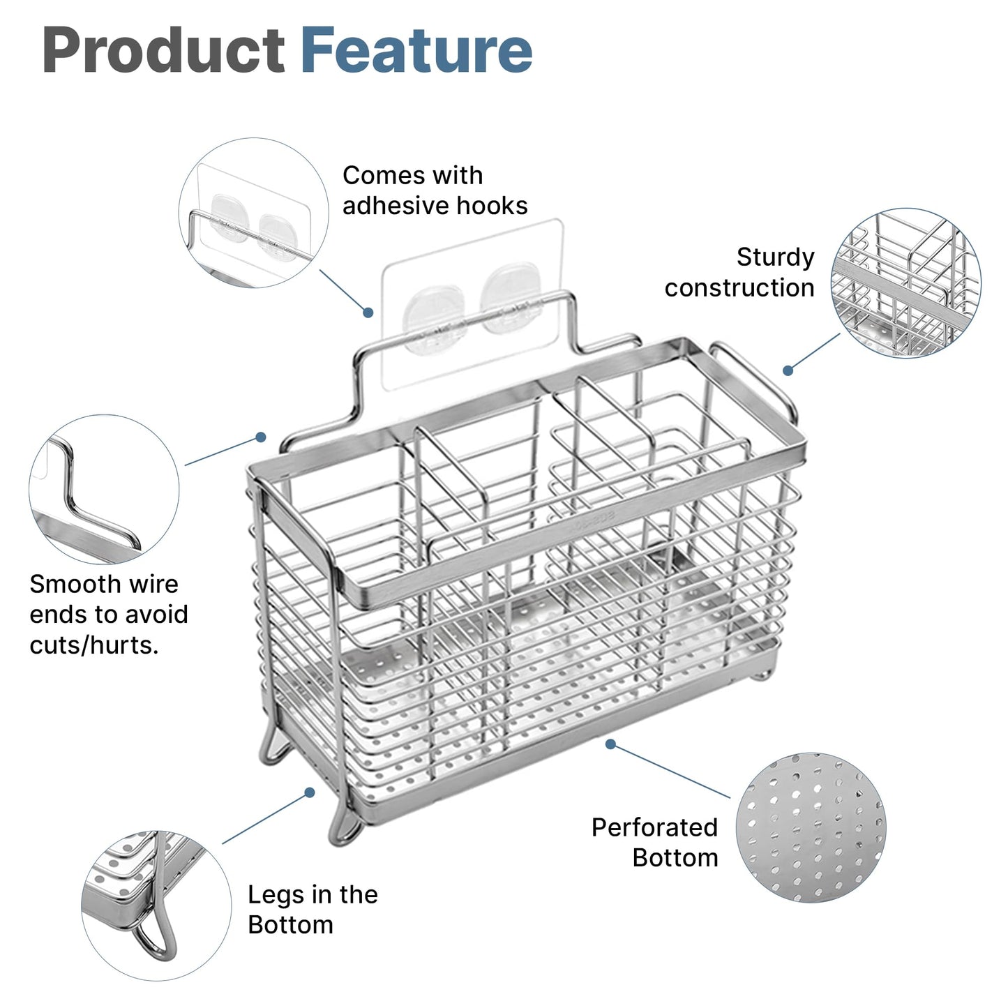 KESOL Stainless Steel Utensil Holder, Utensil Drying Rack with 3 Divided Compartments, Rust-Resistant Utensil Drying Basket, Silverware Drying Basket, Utensil Drainer for Dish Rack