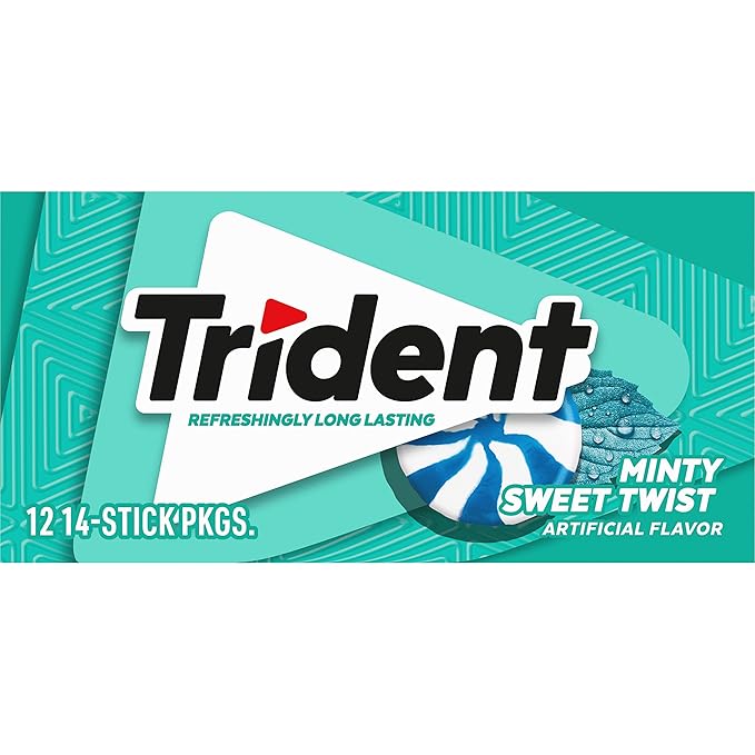 Trident Minty Sweet Twist Sugar-Free Chewing Gum, 12 Packs of 14 Pieces (168 Total Pieces)