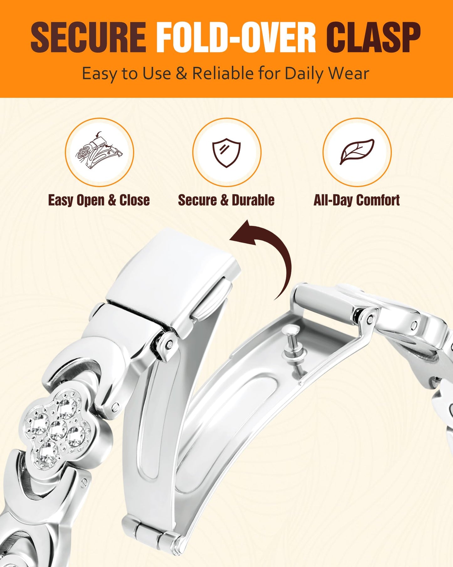 Jecanori Copper Bracelets for Women Pain Relief, Effective Pure Copper Magnetic Bracelet for Healing with 3500 Gauss Magnets, Four-leaf Clover (Silver)