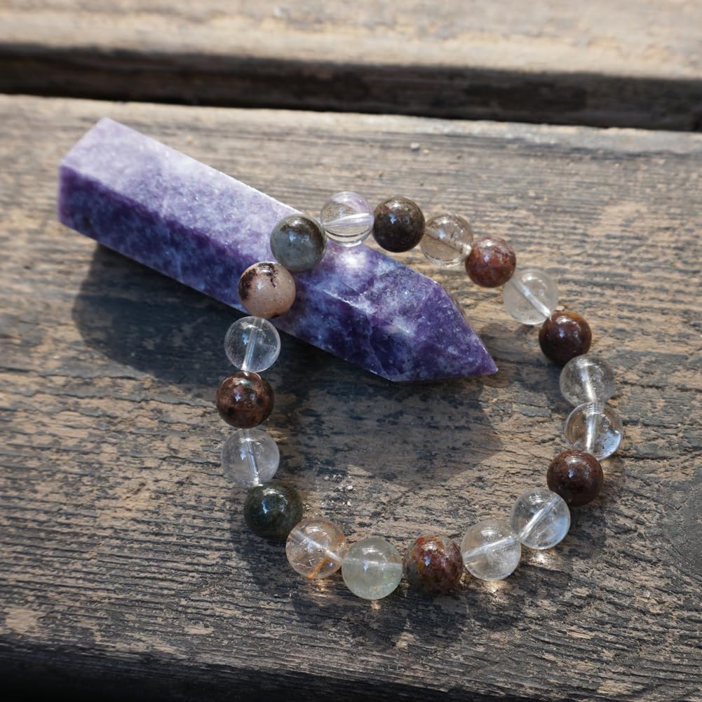 TaHLga Natural Green Ghost Phantom Quartz Bracelet, 10MM Round Beads, 7.5 Inches, Unisex Spiritual Jewelry