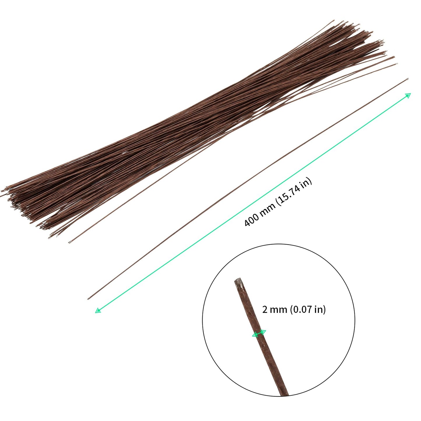 FUNSUEI 500 PCS 16 Inch 2 Gauge Floral Stem Wire, Flexible Brown Floral Wire for Flower Making, DIY Floral Arrangements and Decorations
