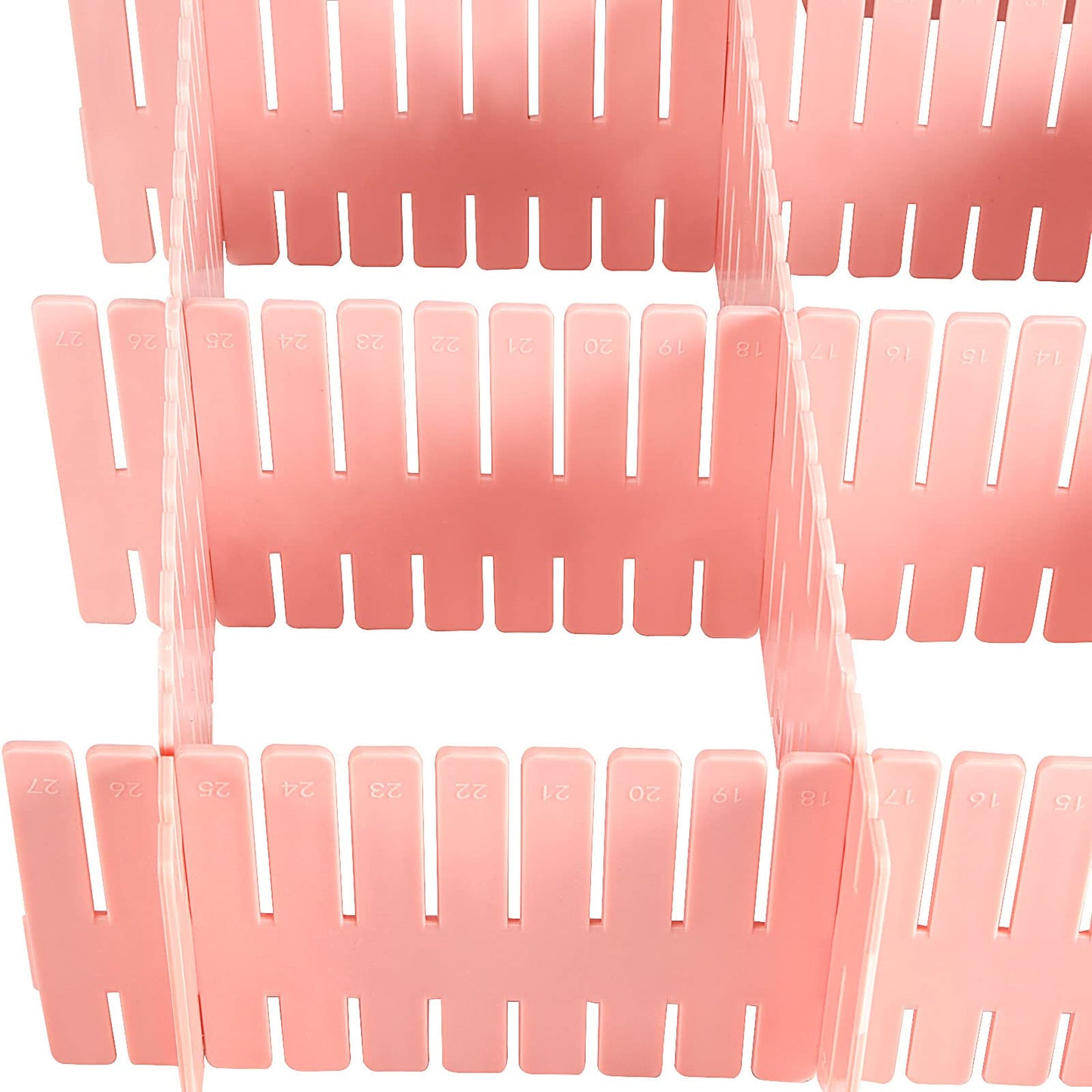 MUKCHAP 72-Piece DIY Grid Drawer Organizer - 12.6 Inch Adjustable Drawer Dividers for Sock, Underwear, Scarf - 36 White, 36 Pink