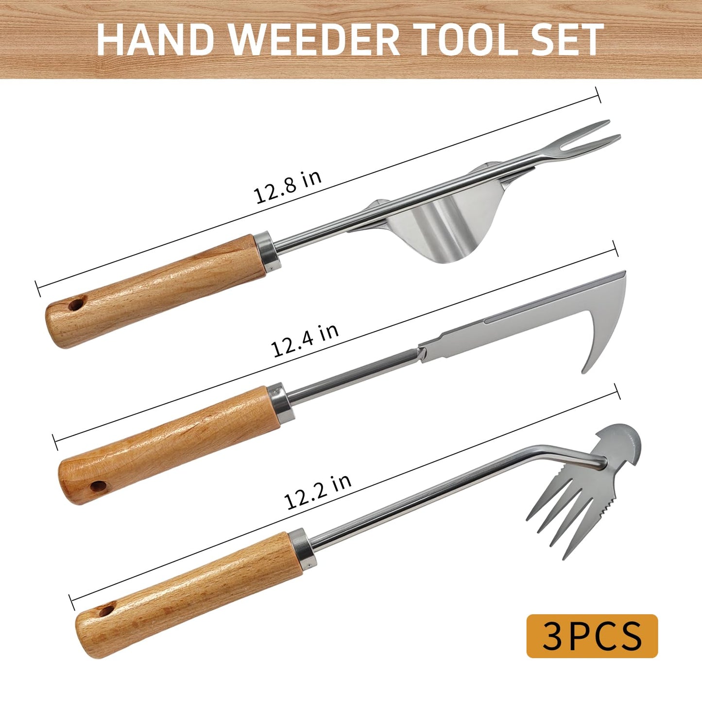 3Pcs Weed Puller Tool, Weeding Tools Gardening Garden Stainless Steel Weeds Removal Tools, Crack Weeder for Yard and Garden