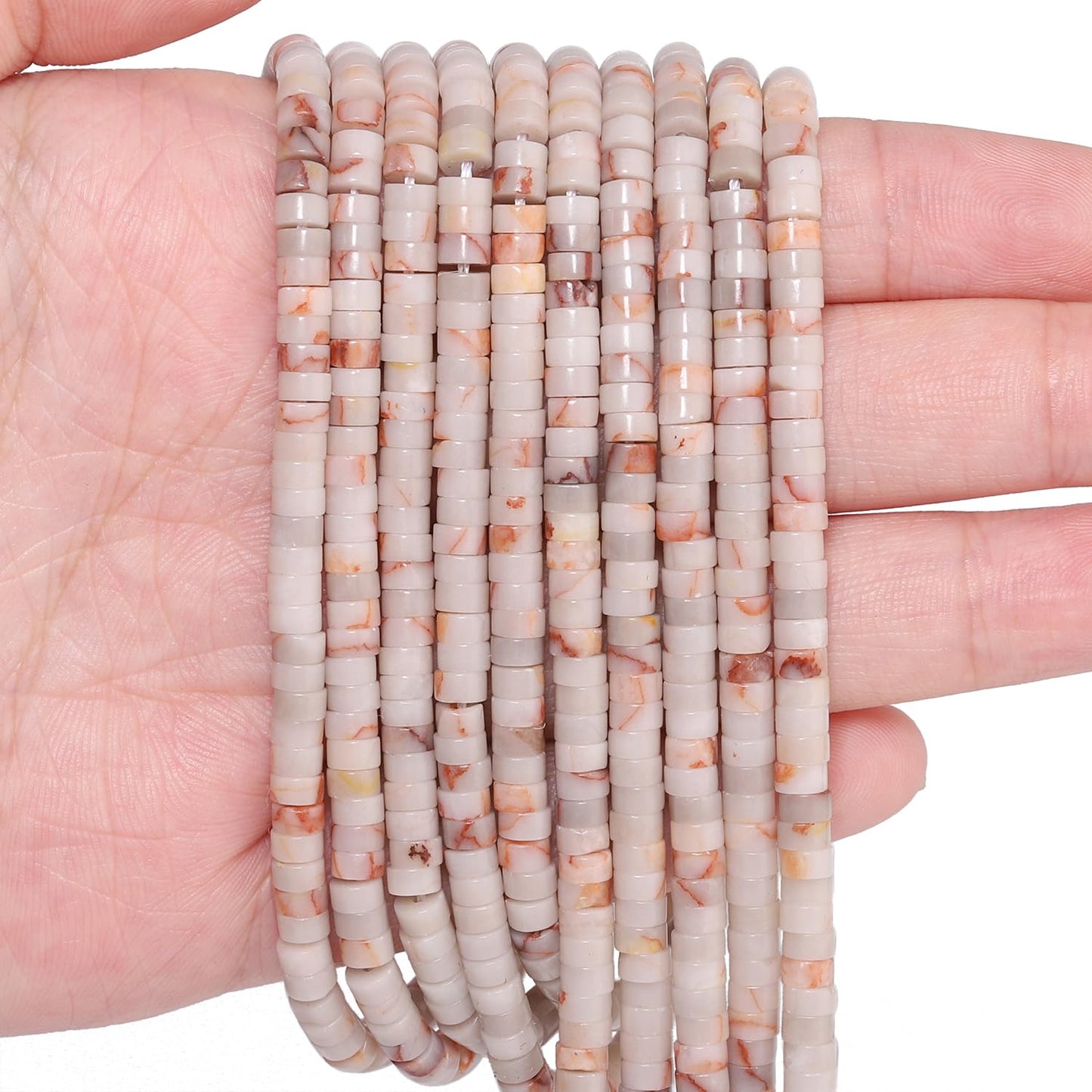 NITOPUPU 150Pcs 4×2mm Natural Red Web Jasper Spacer Stone Beads for Jewelry Making Supplies, Loose Semi Flat Round Gemstone Tube Beads for Bracelets DIY Crafts