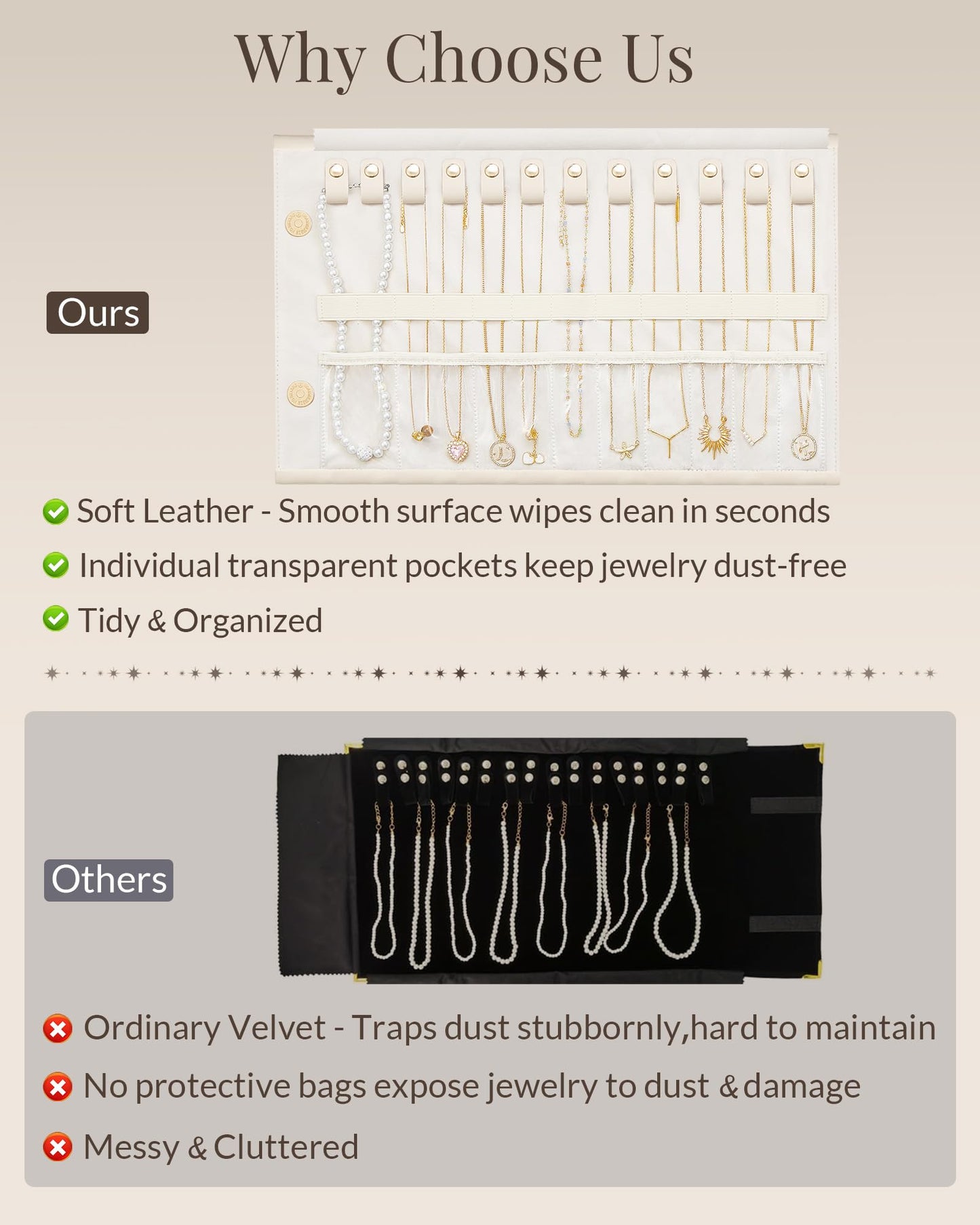 Lolalet Cream 2 Layer Jewelry Box Organizer with Drawers and Beige 12 Slots Travel Necklace Organizer Bundle, Jewelry Storage and Travel Solution