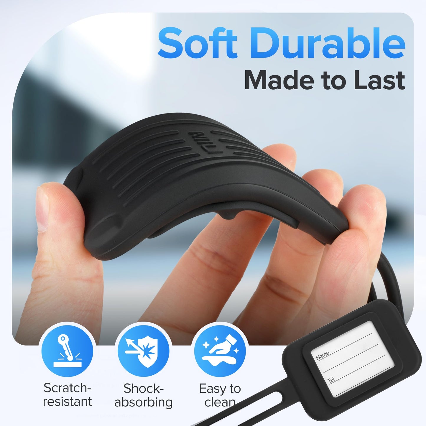 MiLi Silicone Luggage Tag Tracker, Dual System (iOS/Android) Locator for Suitcase, Travel Bags, Carry-On, Backpacks, Compatible with iOS Find My and Google Find Hub App, Black