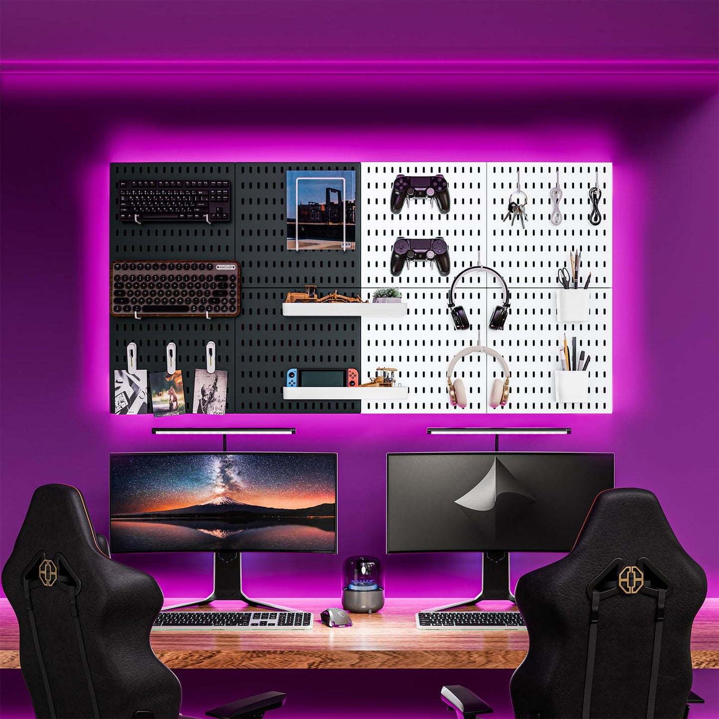 RIVTUN Pegboard Combination Kit for Wall Organizer, Wall Mounted Peg Board Kits for Kitchen, Bedroom, Office, &Bathroom, 4 Pieces Black Pegboards and 14 Accessories, 22" x 22"