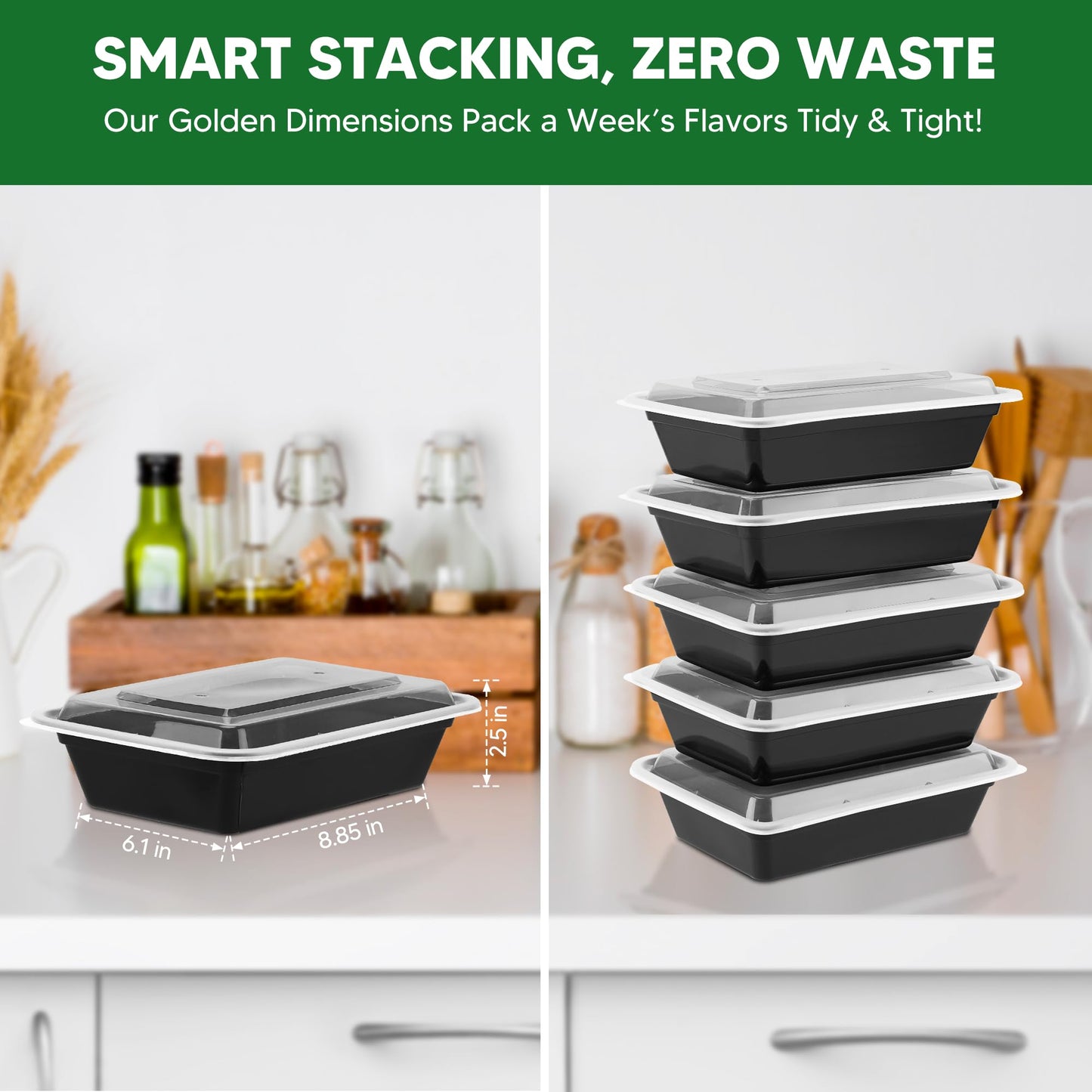 NUTTUTO 50 Pack Meal Prep Containers with Lids 38oz - BPA-Free, Reusable, Leakproof Food Storage Containers - Microwave/Dishwasher/Freezer Safe, To Go Take Out Plastic Food Storage Pans(Black)
