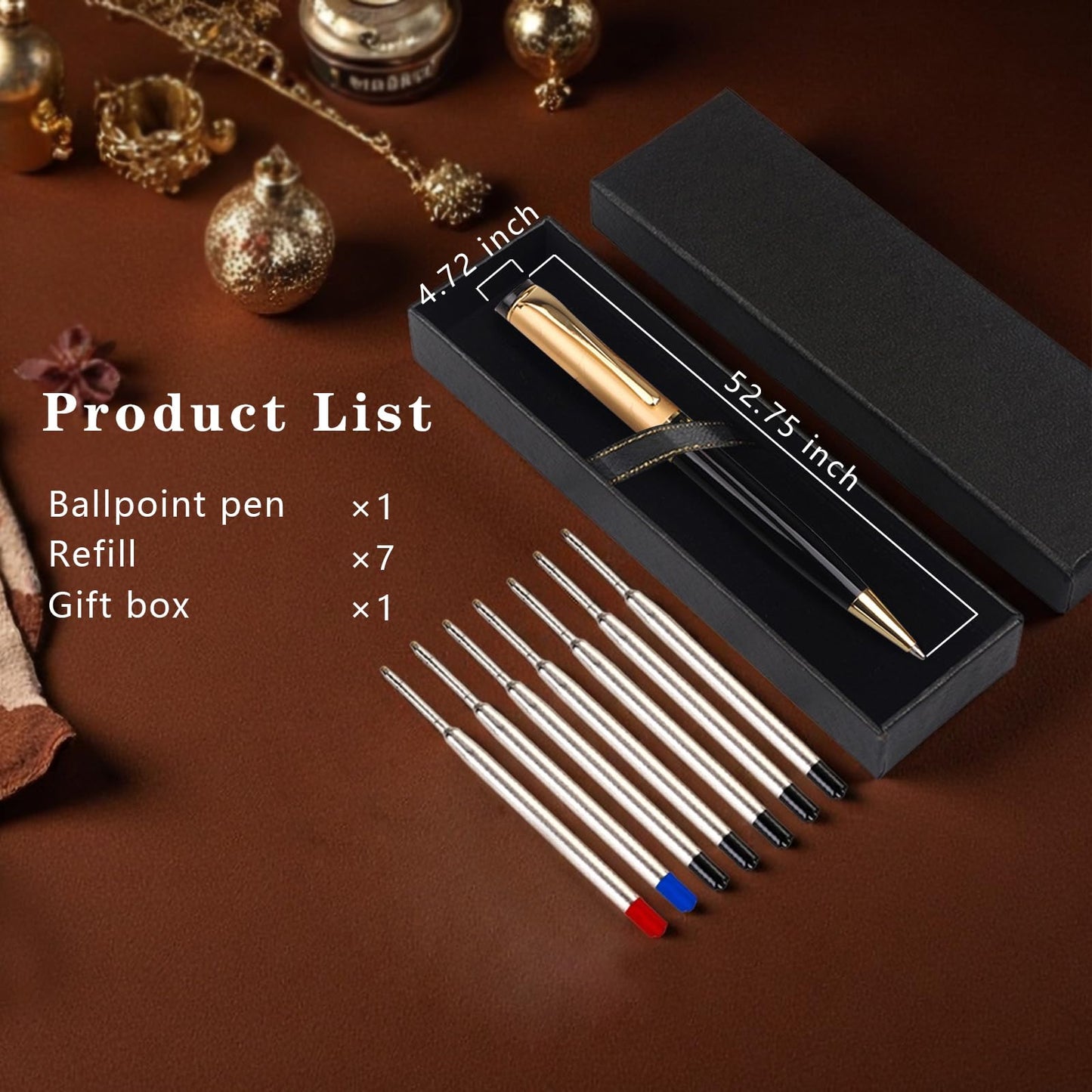 Shiduode Luxury Ballpoint Pens, Retractable Metal Pen with 7 Refills (Black, Blue, Red) for Smooth Writing - Executive Office Desk Accessories, Ideal Gifts for Professionals, Teachers,Nurses