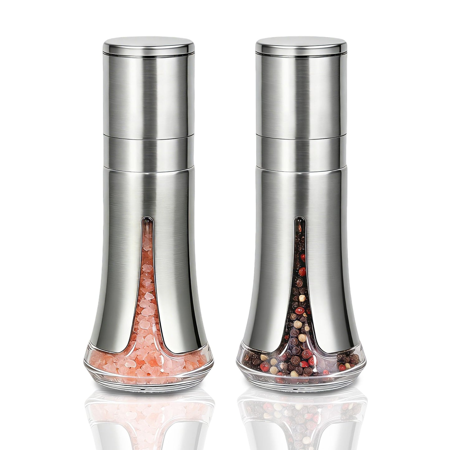 Aelga Salt and Pepper Grinder Set - Manual Pepper Mill with Adjustable Coarseness, Stainless Steel & Glass Salt Grinder Refillable for Kitchen & Dining Table