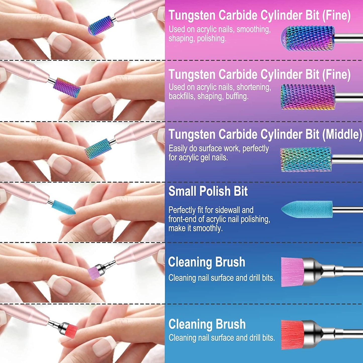 25Pcs Nail Drill Bits Set with Holder, 3/32 Inch Ceramic Tungsten Carbide Diamond Nail Drill Bit Cuticle Efile Remover for Home Salon Manicure Pedicure Acrylic Gel Polish