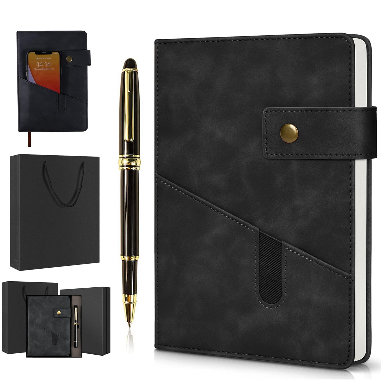 vfaejll A5 Lined Leather Journal Notebook,Hardcover Journal Set with Pen and Gift Box,100Pages 100gsm Thick Ruled Paper Daily Diary for Men Women School,Travel,Business,Work,Writing 5.9" X 8.4"