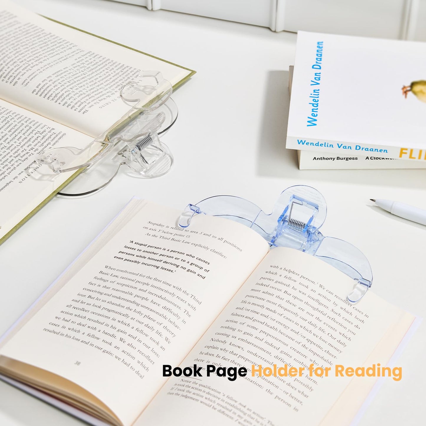 Transparent Book Page Holder for Reading: Large Book Clips to Hold Book Open - Page Holder Clip for Fixing Music Book, Page Marker for Teaching, Cooking (Light Blue)