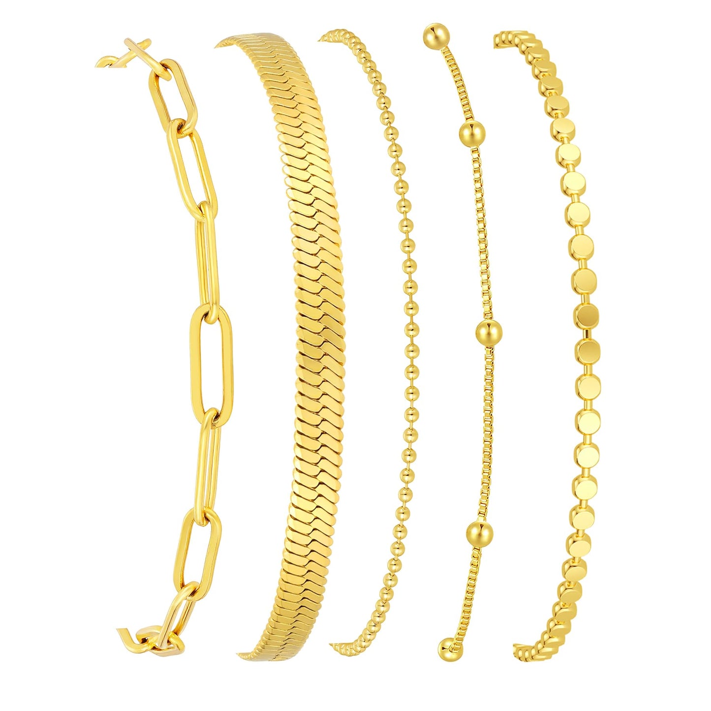 Striviio Gold Bracelets for Women, 14K Gold Plated Stackable Bracelet Stack Set Adjustable Charm Paperclip Chain Snake Link Layered Waterproof Jewelry Sets Gifts