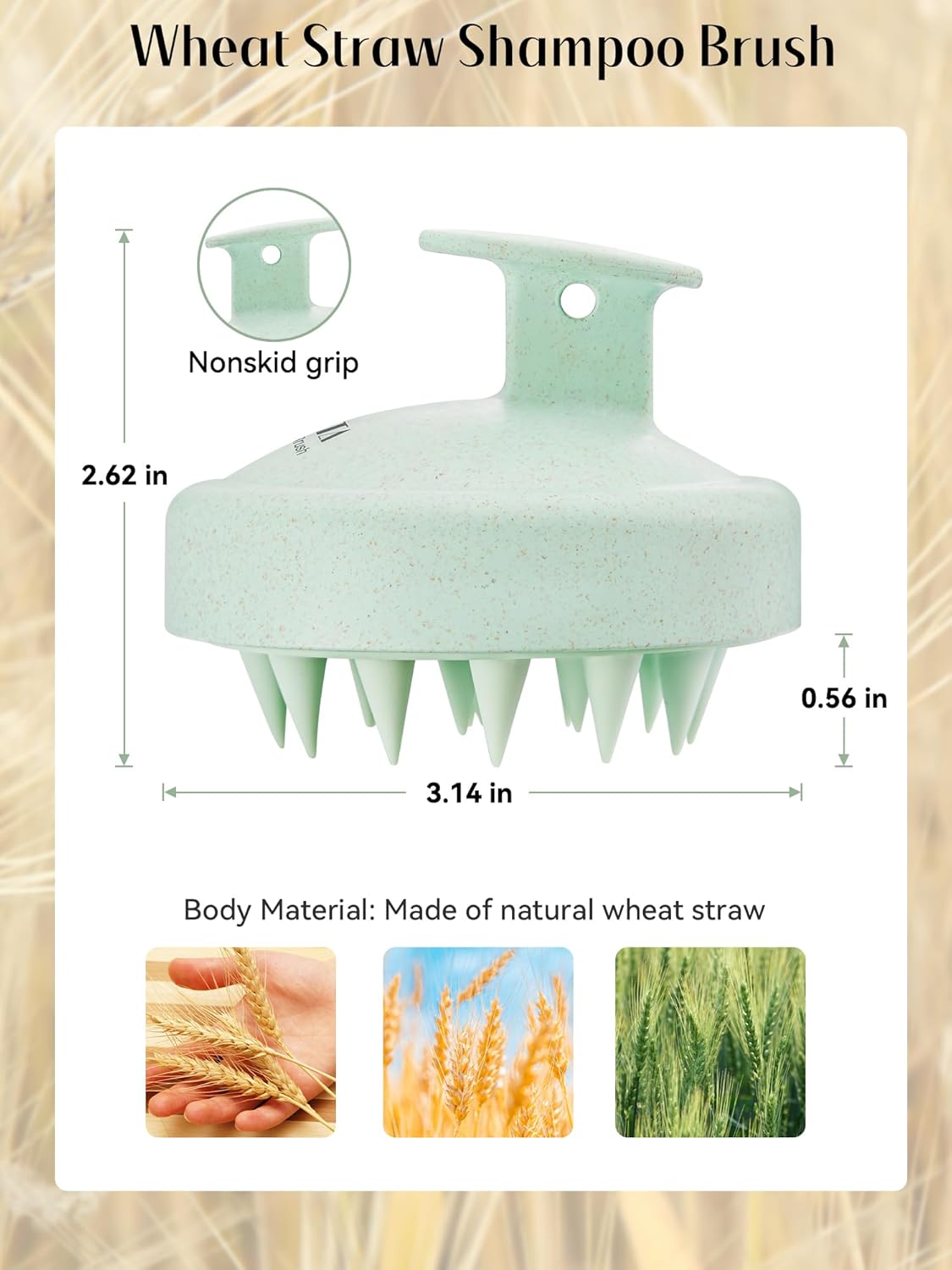 HEETA Scalp Massager Hair Growth 2-Pack, Silicone Scalp Scrubber Shampoo Brush for Exfoliation Dandruff Removal Head Massage Stress Relax, Wet & Dry Use for Women Men Hair Care, Wheat Straw Material