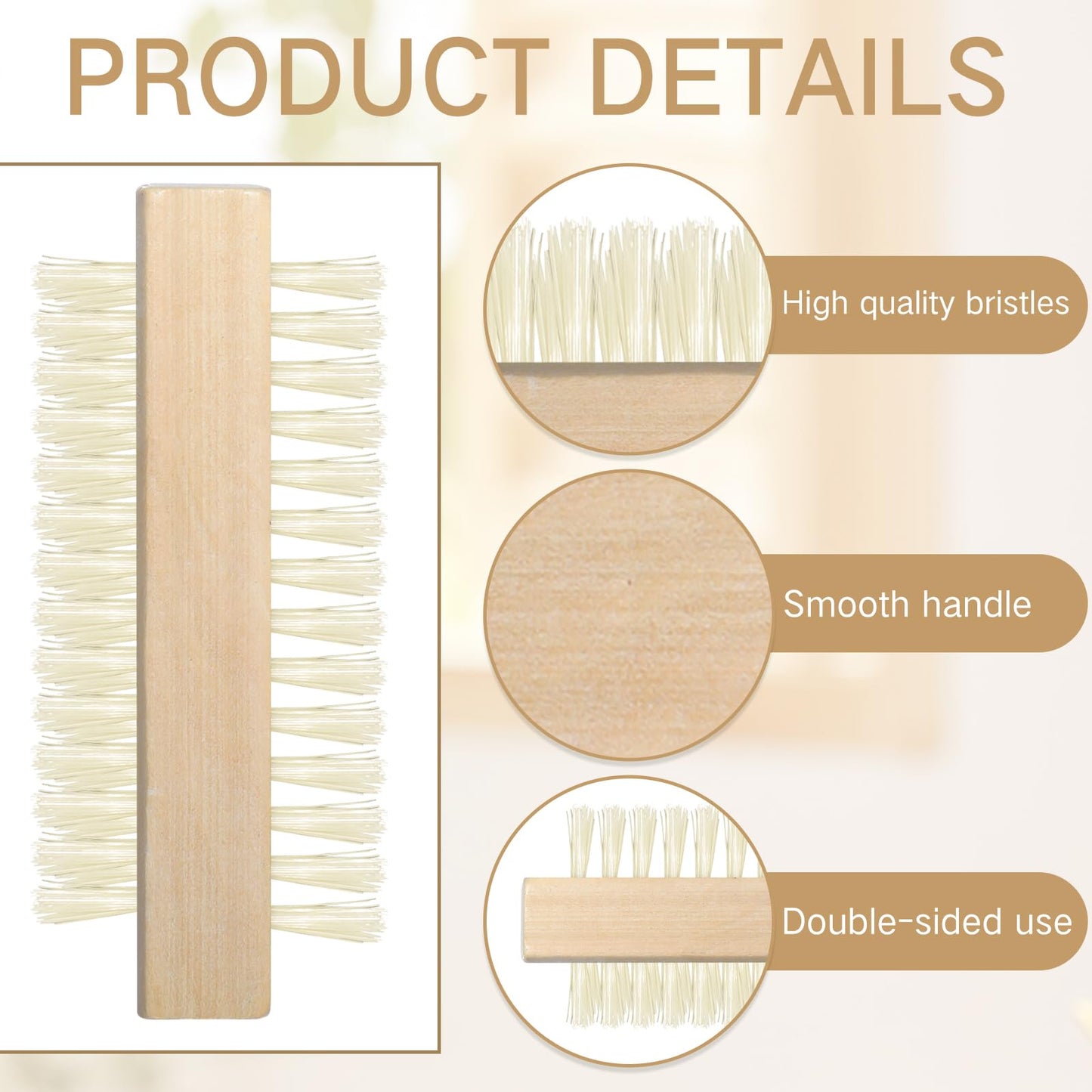 Patelai 24 Pack Wooden Nail Brush Bulk Two-sided Hand Fingernail Brush Non-slip Wood Heavy Duty Stiff Nail Scrubber for Nails and Toes Cleaning, Hand Scrub Brushes for Travel