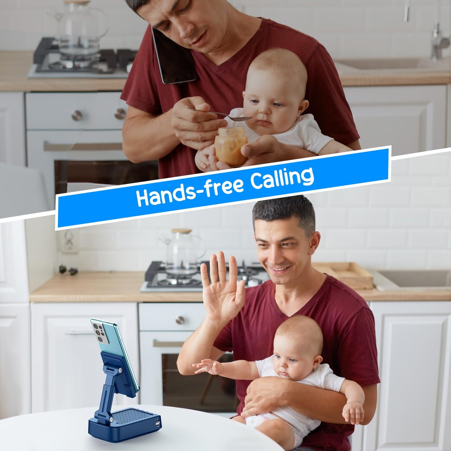 TechGlow Gifts for Men Women Foldable Cellphone Stand with Bluetooth Speaker and Charging Function 360° Rotatable Phone Stand Birthday Gift Idea for Mom Dad Cool Tech Gifts-Blue