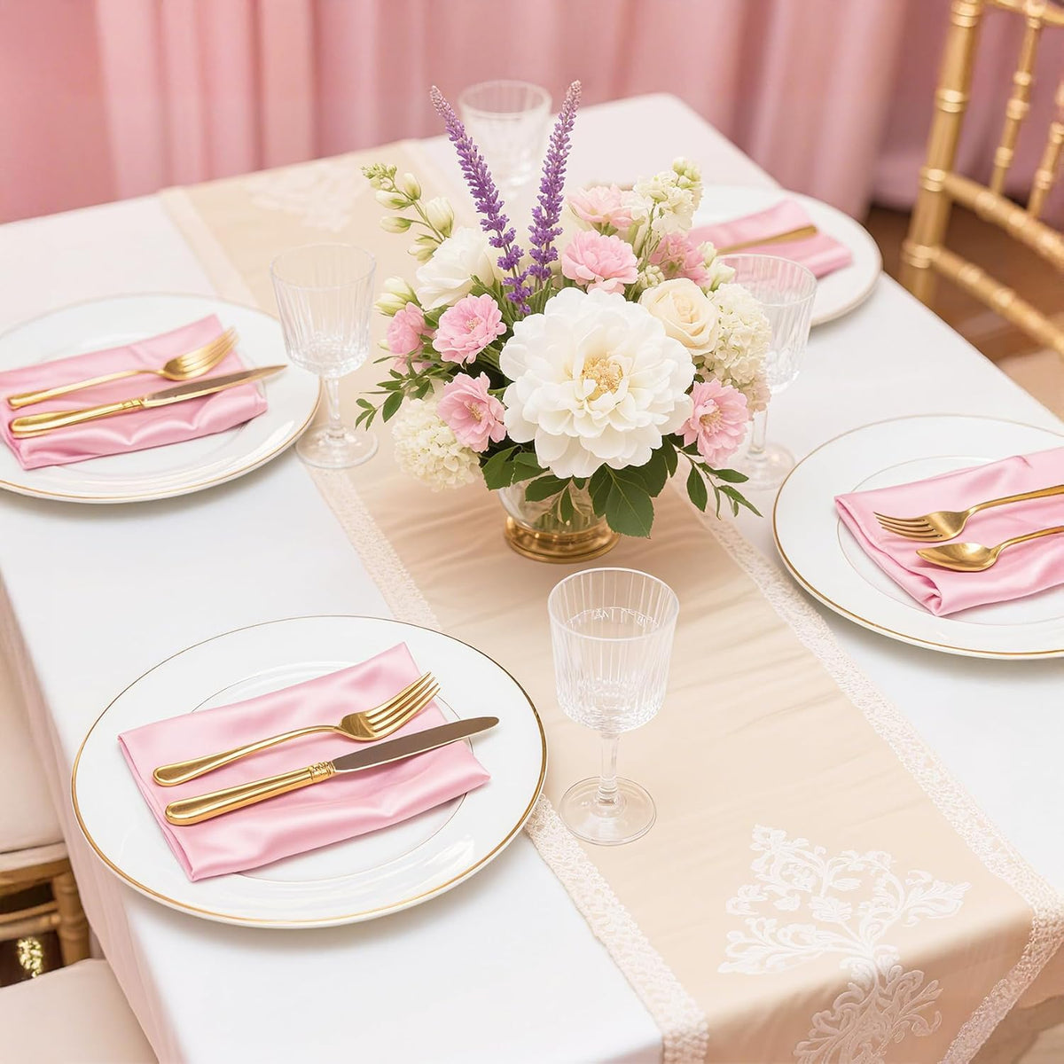 Bailarina 120 Pack Pink Satin Napkins,17x17 Inches Wedding Napkins Square Soft Silky Table Napkins Bulk Decorative Elegant Cloth Napkin for Party Decoration, Banquet,Wedding,Graduation