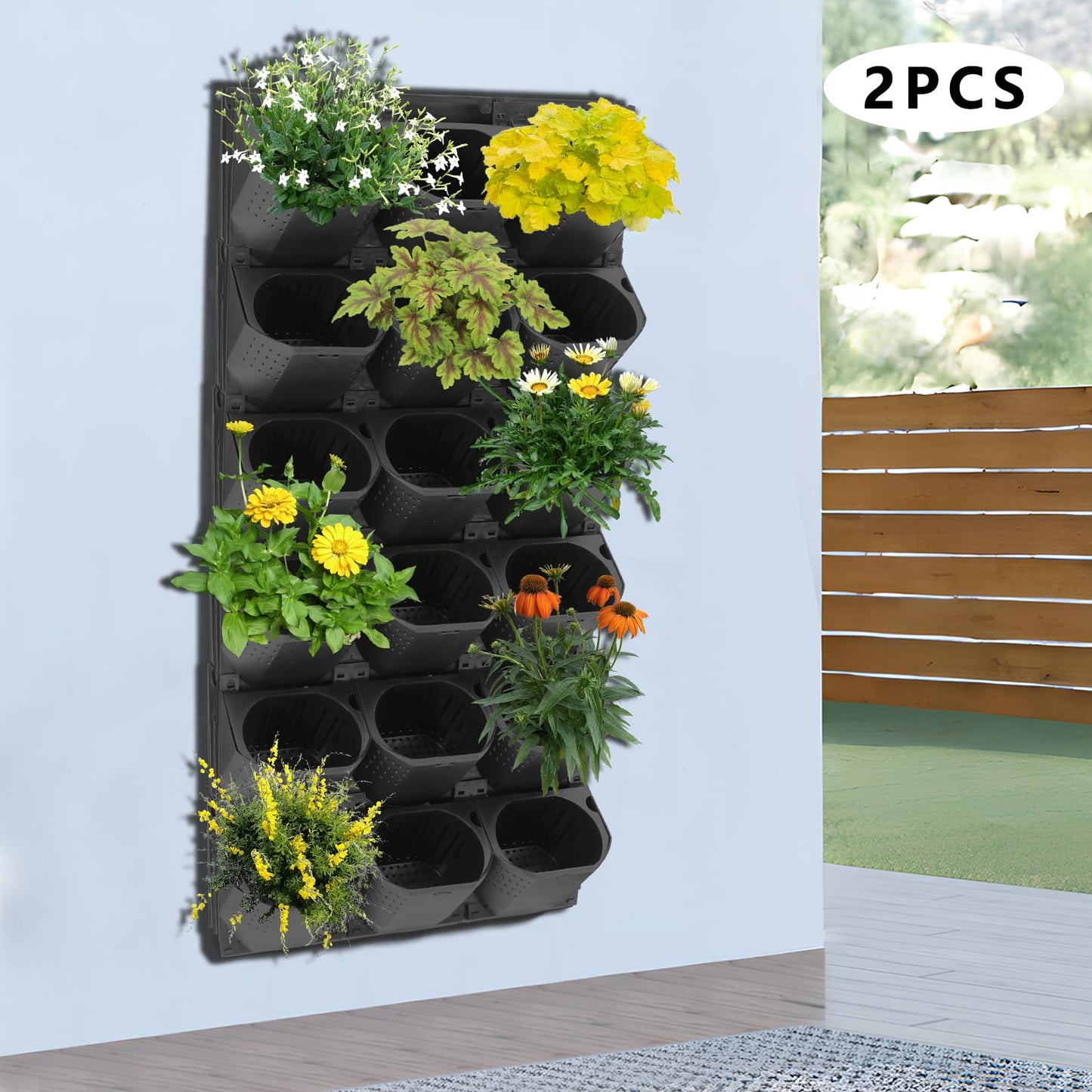 DouSeiAi Wall Mounted Vertical Garden Planter with 36 Pots, Indoor & Outdoor Stackable Wall Planter System for Flowers, Herbs, Vegetables, Space-Saving Living Wall for Home, Balcony, Yard