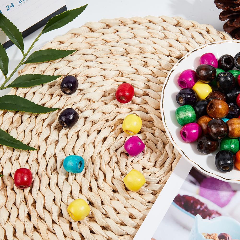 PH PandaHall Painted Round Wooden Beads, 200pcs 10 Colors Wood Barrel Beads16.5mm Colorful Loose Beads with 6mm Large Hole for Bracelet Necklace Macrame