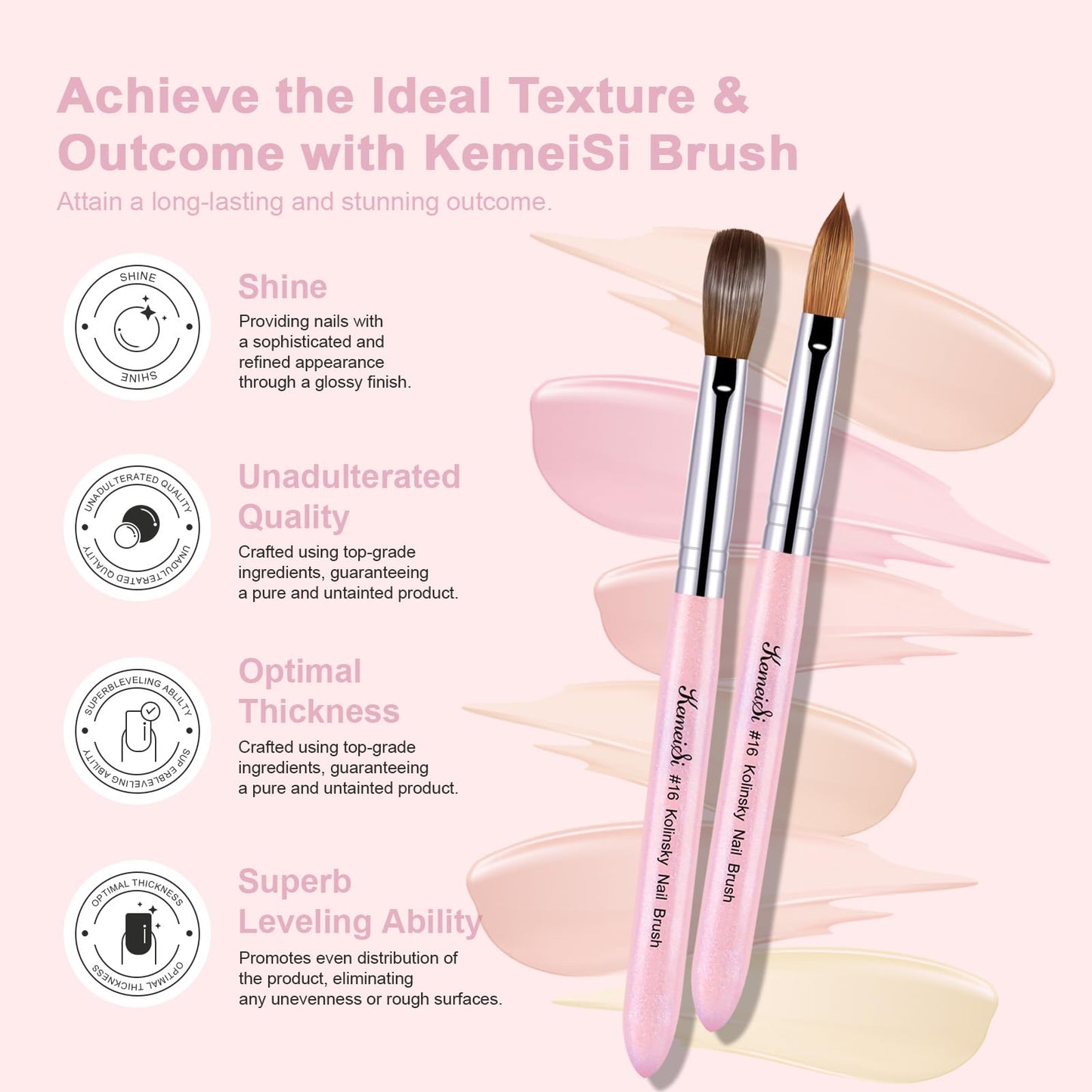 KEMEISI Acrylic Nail Brush Size #16, 100% Pure Kolinsky Nail Art Brushes for Acrylic Application, Sturdy Starry Handle Oval Shaped Nail Design Tools for Professional Manicure DIY, Pink