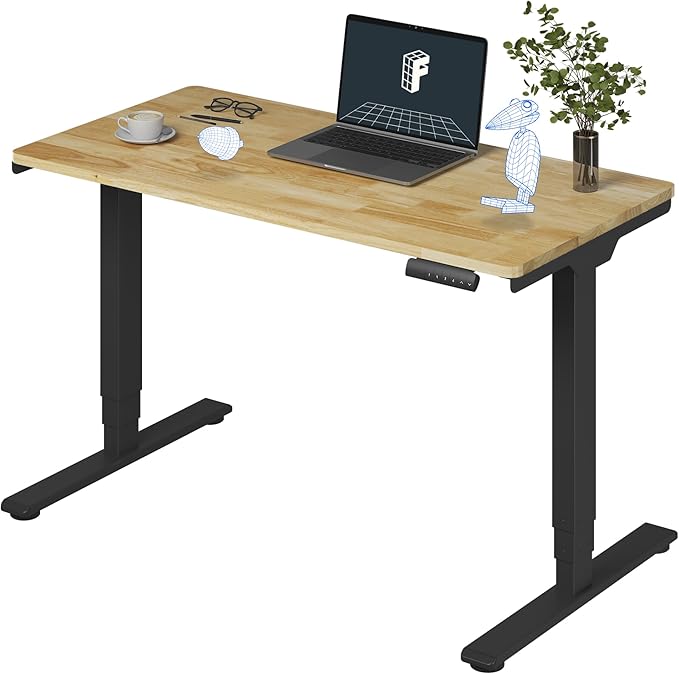 FlexiSpot E6 Solid Wood 3-Stage Dual Motor 48 x 24 Electric Standing Desk, Holds 220 lbs, Adjustable Height w/ Memory Presets, Butcher Block Rubberwood Desktop & Black Frame, Ships in 2 Boxes