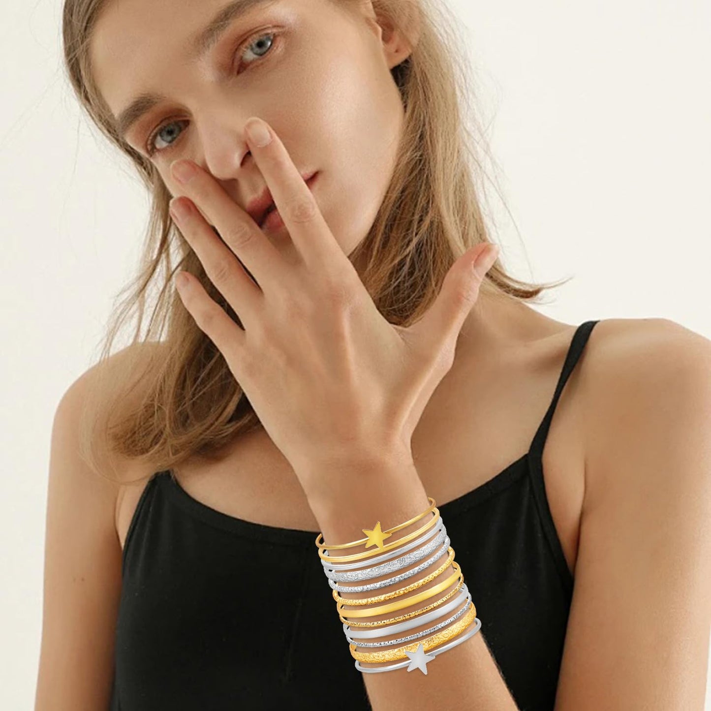 YBMYCM 10Pcs Gold-plated Bangle Bracelet Set for Women Multi Layer Stackable Wide Bangles Indian Chunky Bangle Bracelets Ethnic Glossy Textured Bracelets Wedding Outfit Jewelry