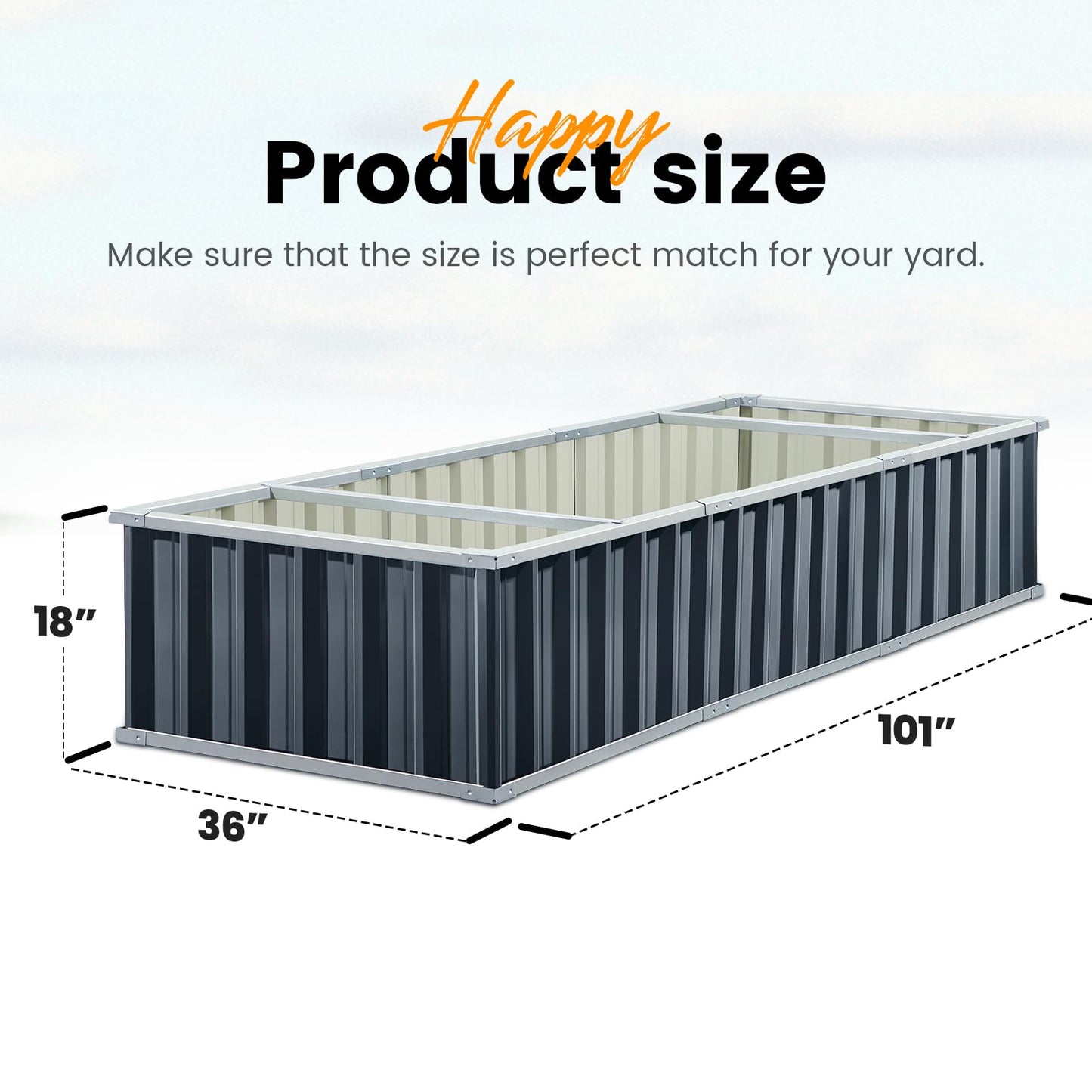 KING BIRD Galvanized Raised Garden Bed with 2 Installation Methods for DIY, 101" x 36" x 18" Heightened Planter Kit Box Outdoor for Deep-Rooted Vegetables, Flowers, Dark Grey
