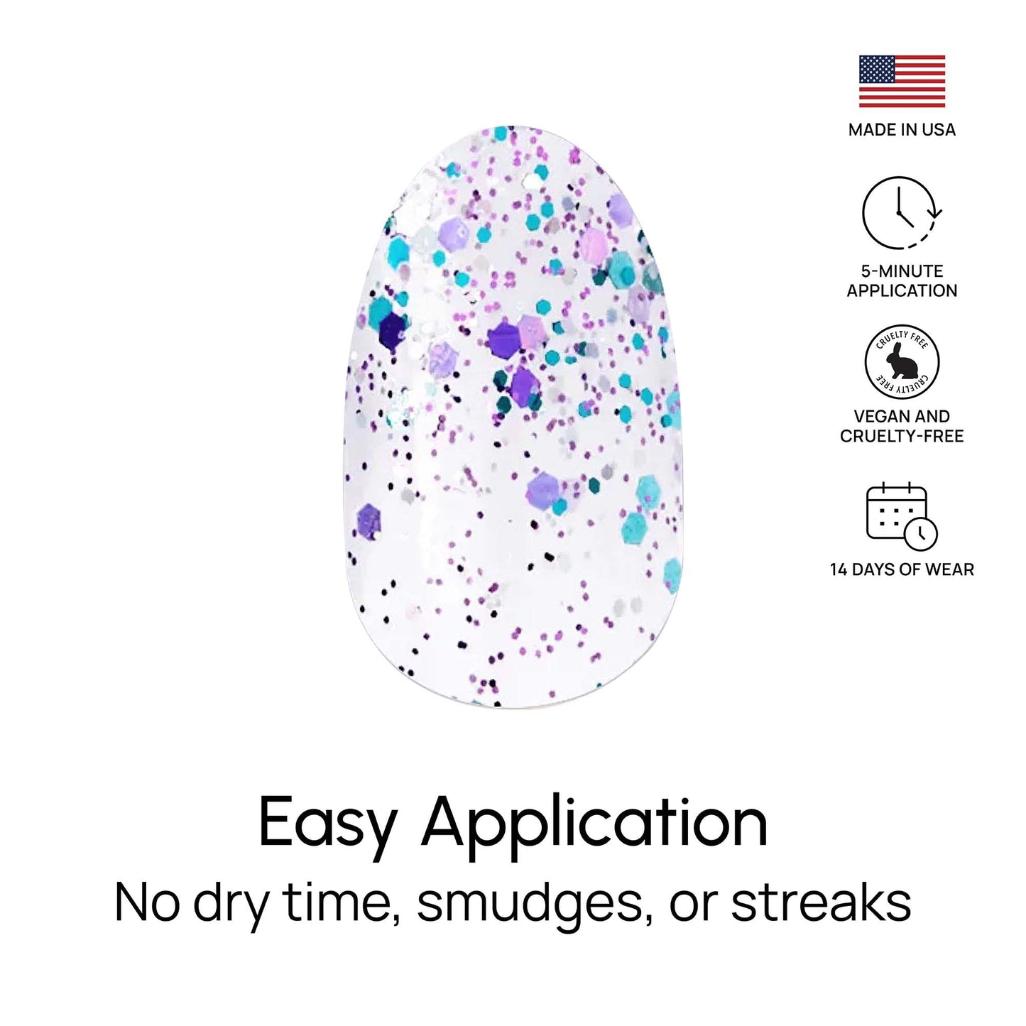 Color Street Curtain Call Nail Strips - Blue & Purple Glitter Dip on Clear Base -Wear Alone or Layer -Glitter Finish -16 Double-Ended Nail Polish Strips