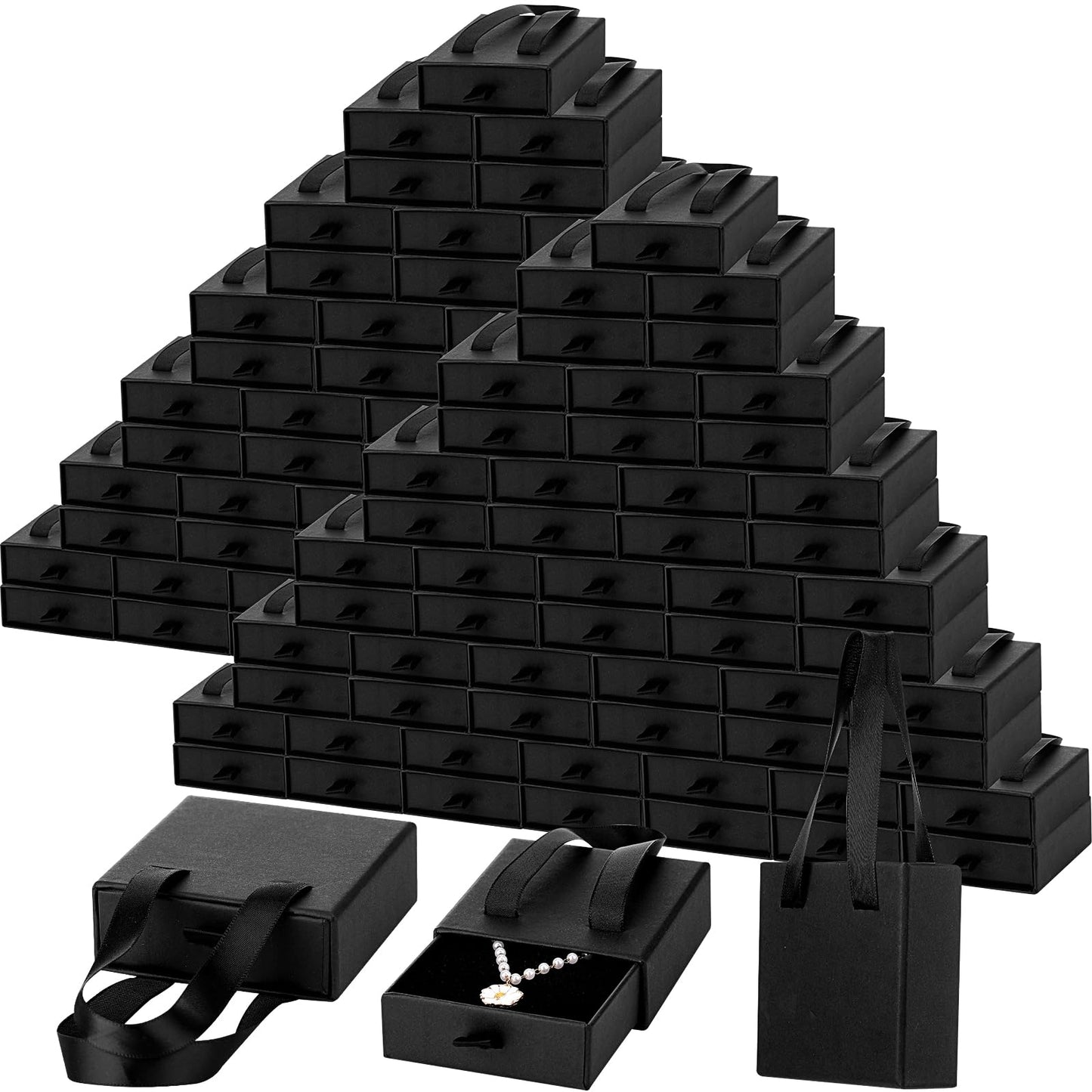 Kenning 50 Pack Jewelry Gift Boxes Bulk 3.1x3.1x1.2inch Cardboard Black Jewelry Boxes for Earrings Bracelets Necklace, Pull out Design, Small Ring Box for Selling Display
