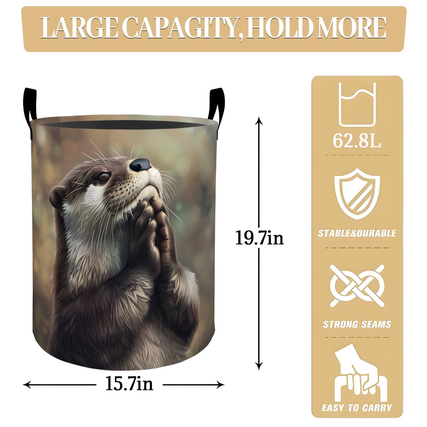 Cute Gentle Otter Dreamy Scene Laundry Basket, Dorm Nursery Foldable Laundry Hamper Organizer for Bathroom Decor, Toy Clothes Storage Box for Bedroom 19.7x15.7 Inch
