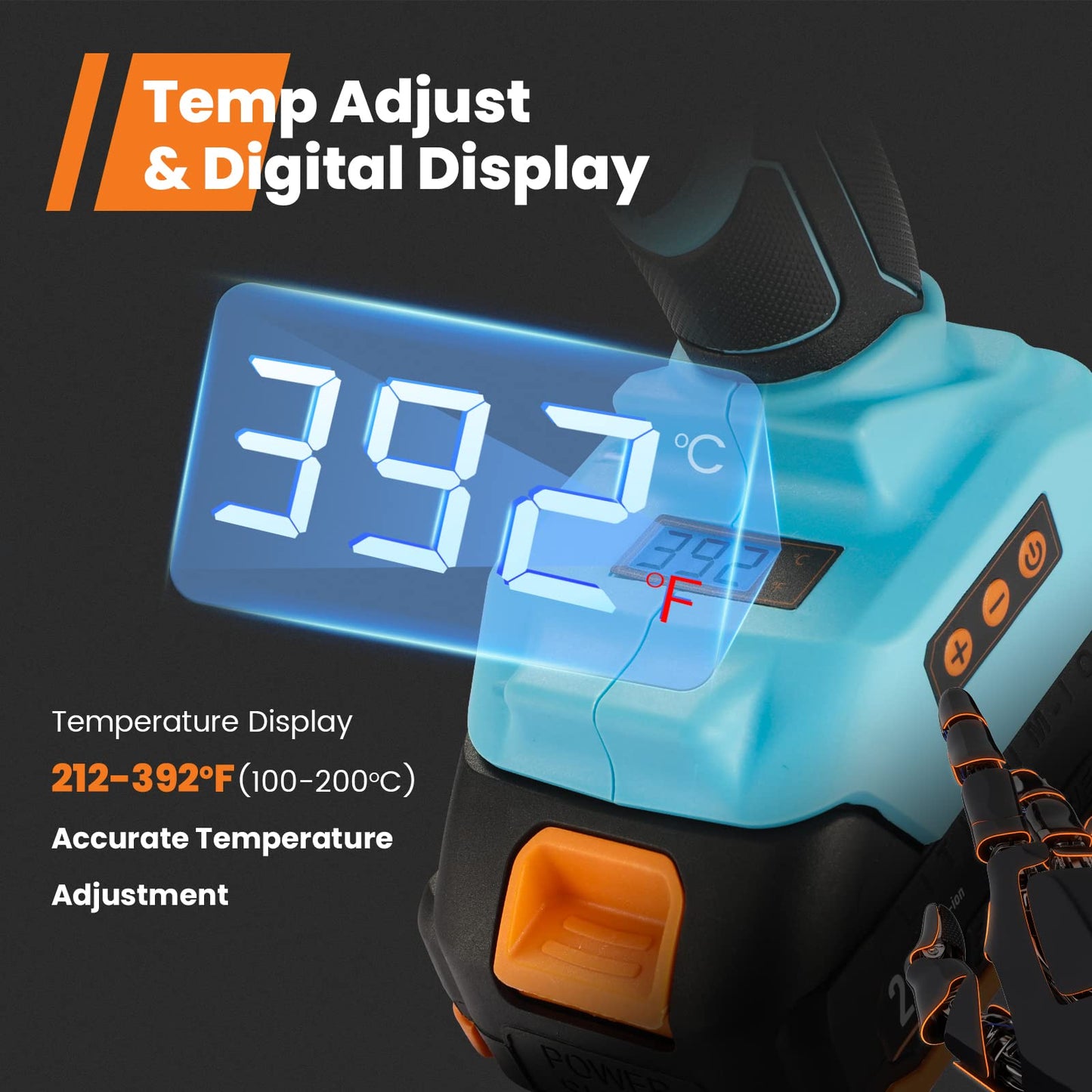 Full Size Cordless Glue Gun, GoGonova 20V Temp Adjust LCD Digital Display Fast Heating Accurate Dual Temp, Dripless Full Size Heavy Duty Hot Gun Kit with 12 Pcs Sticks (Battery Included)