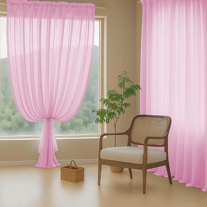 Light Pink Sheer Curtains 90 Inches Long 2 Panels, Light Filtering Solid Sheer Curtains for Bedroom Living Room, Lightweight Soft Airy Voile Sheer Drapes, Dual Rod Pocket, 2x42Wx90L Inches