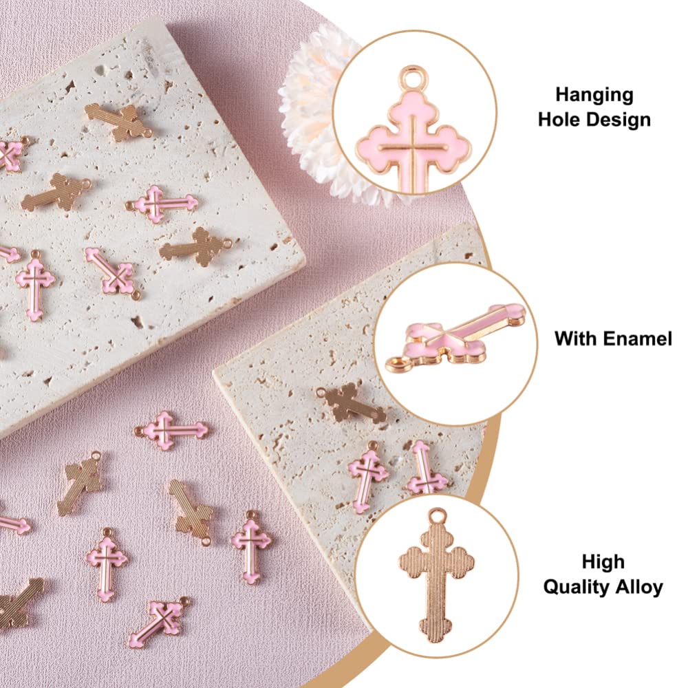 Mega Pet 100pcs Alloy Enamel Cross Pendant Charms Pink Metal Tiny Crucifix Flatback Dangle Charms Hang Ornaments 25x14mm for DIY Bracelet Necklace Jewelry Crafts Making Hole: 1.8mm