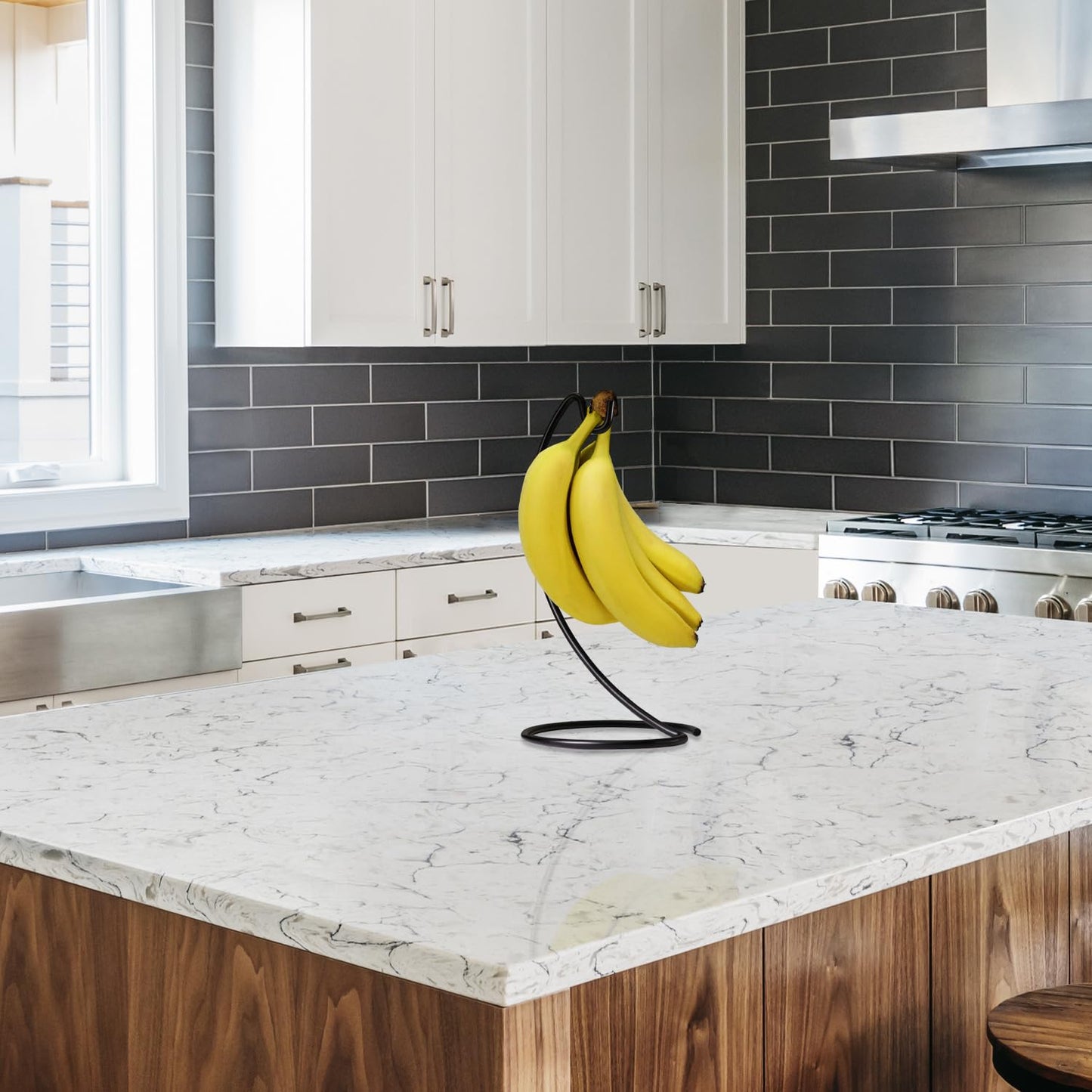 Blue Donuts Banana Hanger Modern Banana Holder Tree Stand Hook for Kitchen Countertop, Kitchen Accessories, Black Banana Stand