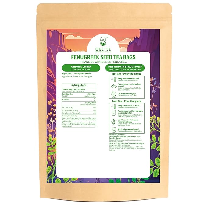 WT WEETEE Fenugreek Tea Bags 100 Count, 100% Natural Premium Whole Fenugreek Methi Seeds, Caffeine-free Nourishing Herbal, No Additives