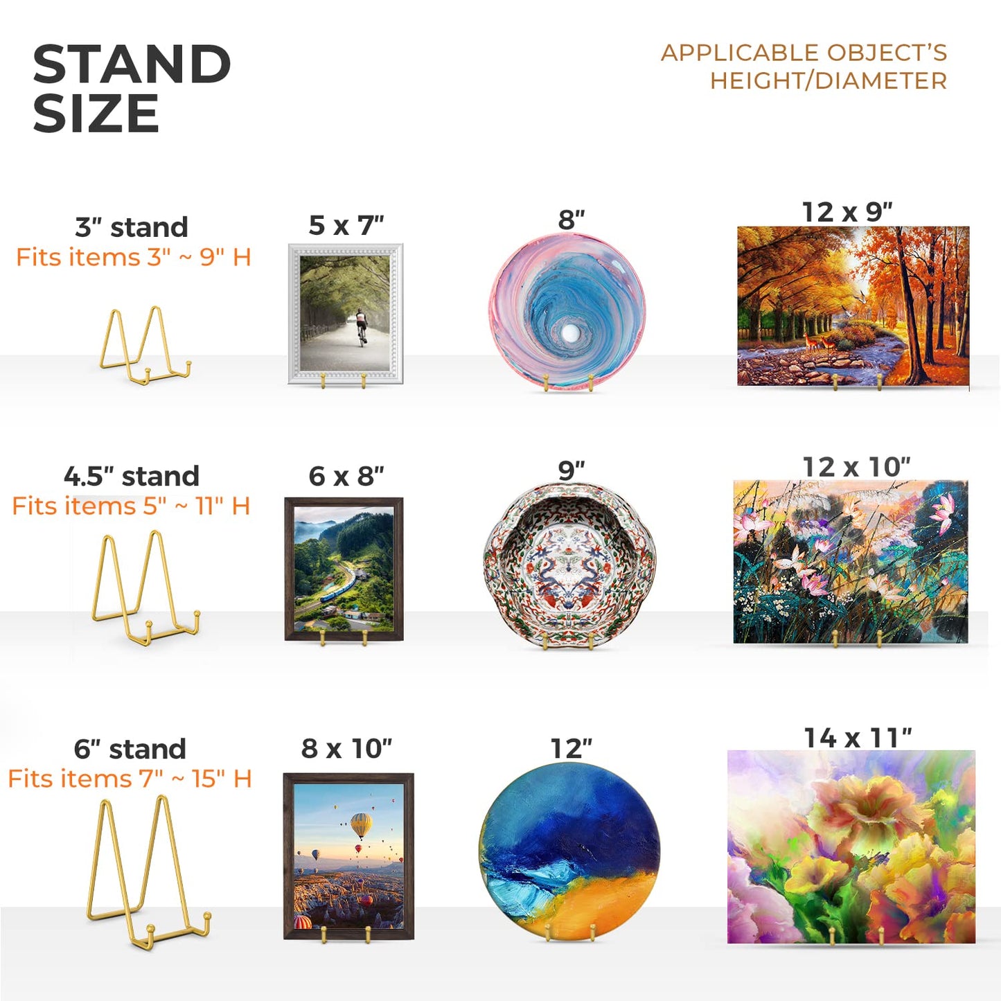 TR-LIFE Plate Display Stand - 3 Inch Holder + Metal Frame for Picture, Decorative Plate, Photo Easel, Tabletop Art (Gold 2 Pack)