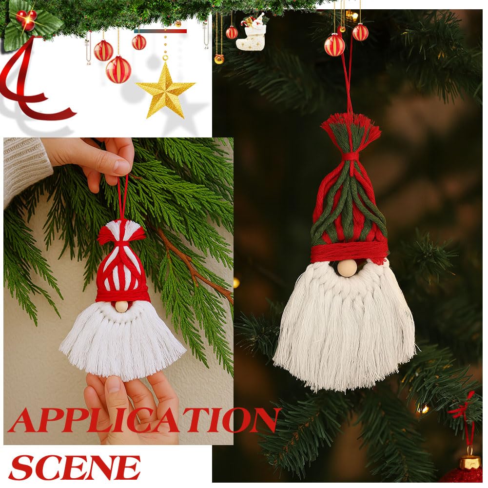 MAYJOYDIY 4Pcs Santa Claus Macrame Gnomes 10.24 inch Handmade Woven Macrame Cotton Thread Santa Pendant Decorations with Wood Beads for Christmas Tree Office Living Room Bedroom