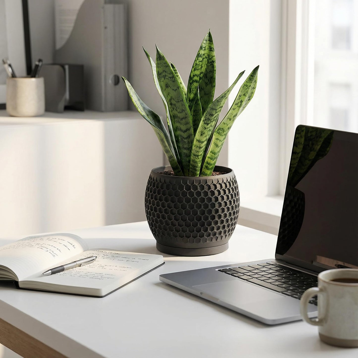 Fabix3D Plant Pots, Modern 3D Printed Honeycomb Planters for Indoor Plants, 4.7 Inch Matte Black Decorative Flower Pot for Office Desktop, Bookshelf & Home Decor, Lightweight & Durable.