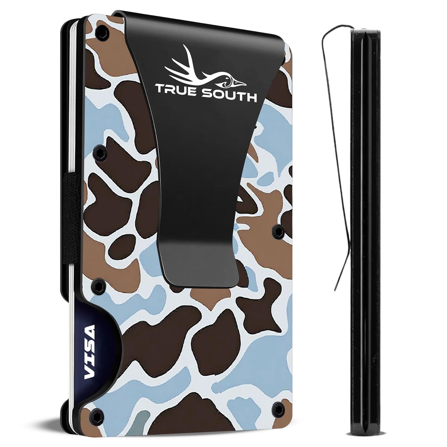 True South RFID Blocking Slim Metal Wallet with Money Clip | Minimalist Alumium Card Holder - Camouflage Front Pocket EDC Wallet for Men, Gift for Him