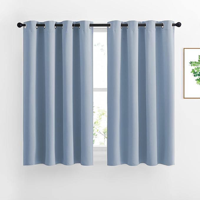 NICETOWN Insulated Curtains Blackout Draperies - Triple Weave Thermal Insulated Solid Ring Top Blackout Panels/Drapes for Bedroom(Vintage Blue, Set of 2, 52 x 45 Inch)