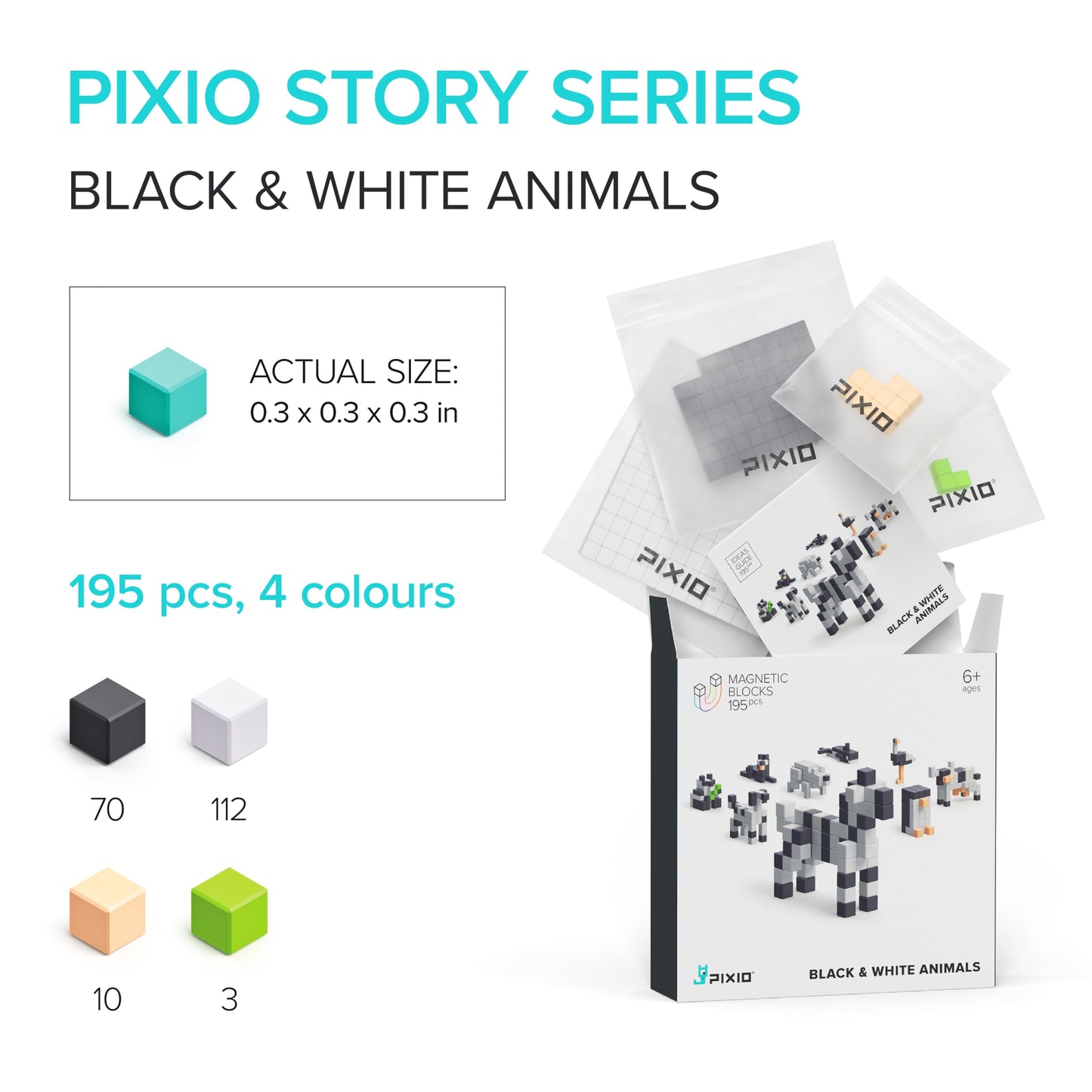 PIXIO Mini Magnetic Blocks & Magnetic Cubes for Kids – Tiny Magnets for Crafts, STEM Building Set, Sensory Learning Toys, Creative Construction Kit with Animal Figures, Ages 6+