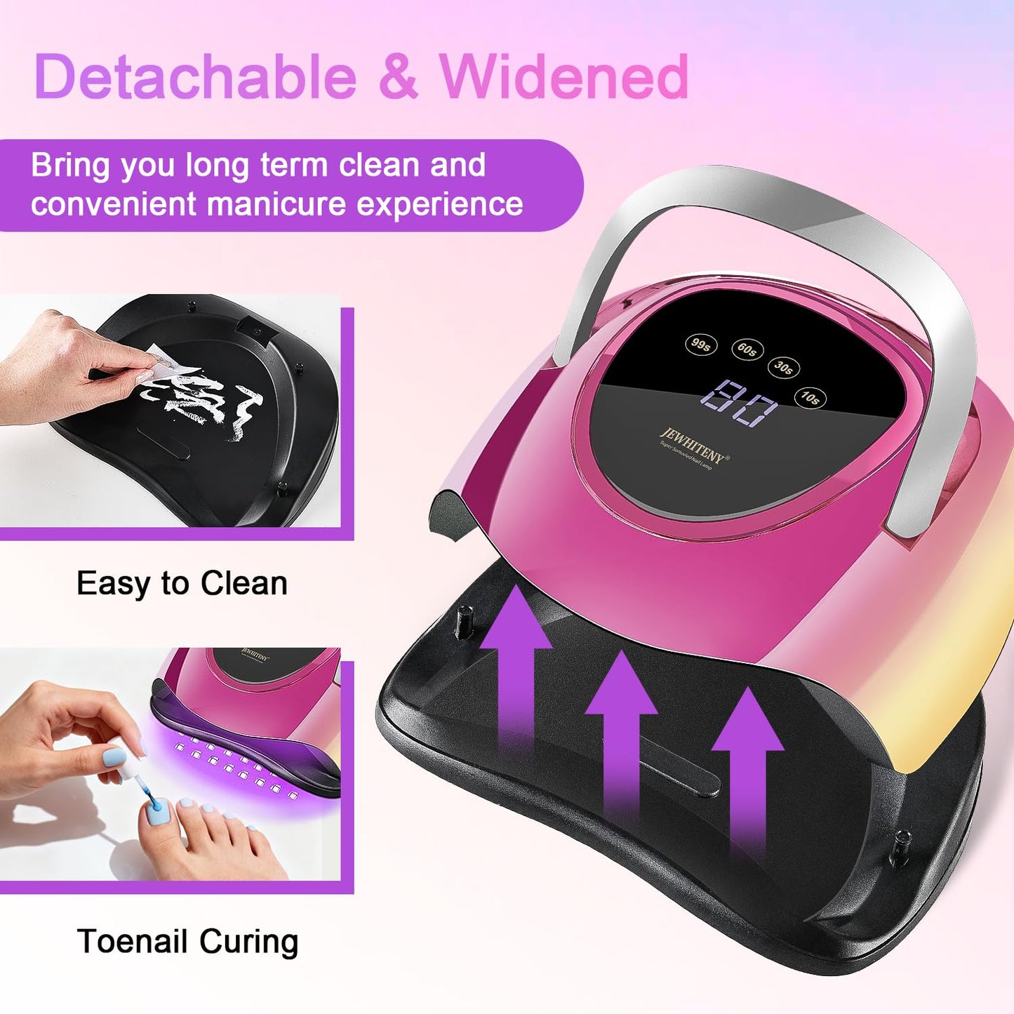 JEWHITENY 57 Pcs LED Beads U V Nail Lamp : 220 W Professional Nail Dryer with 4 Timers & Automatic Sensor Fast Curing U V Light for Gel Nails Professional Manicure Tool